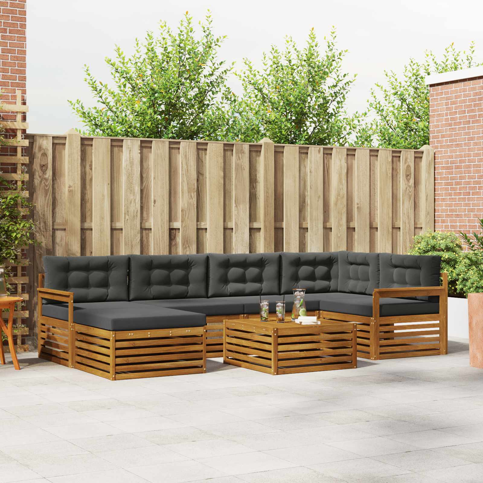 Buiten bankenset met kussen 7 pcs Natuurlijk en Antraciet – afbeelding 1