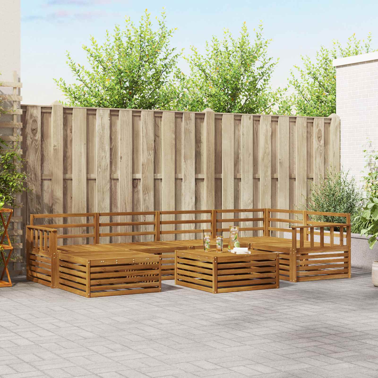 Buiten bankenset 7 pcs Naturel Massief Acaciahout