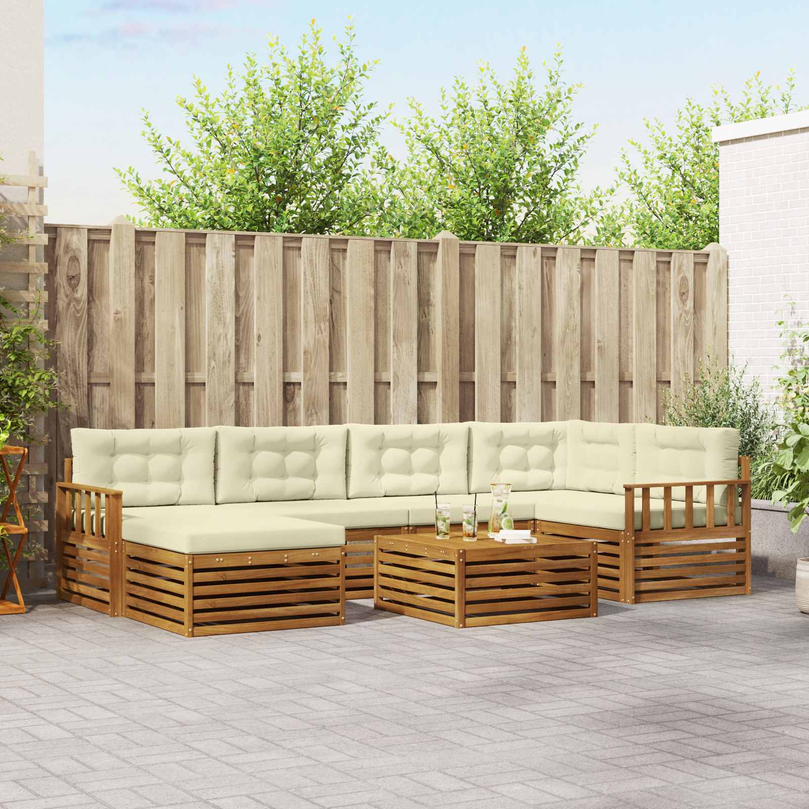 Buiten bankenset met kussen 7 pcs Natuurlijk en Crème – afbeelding 1