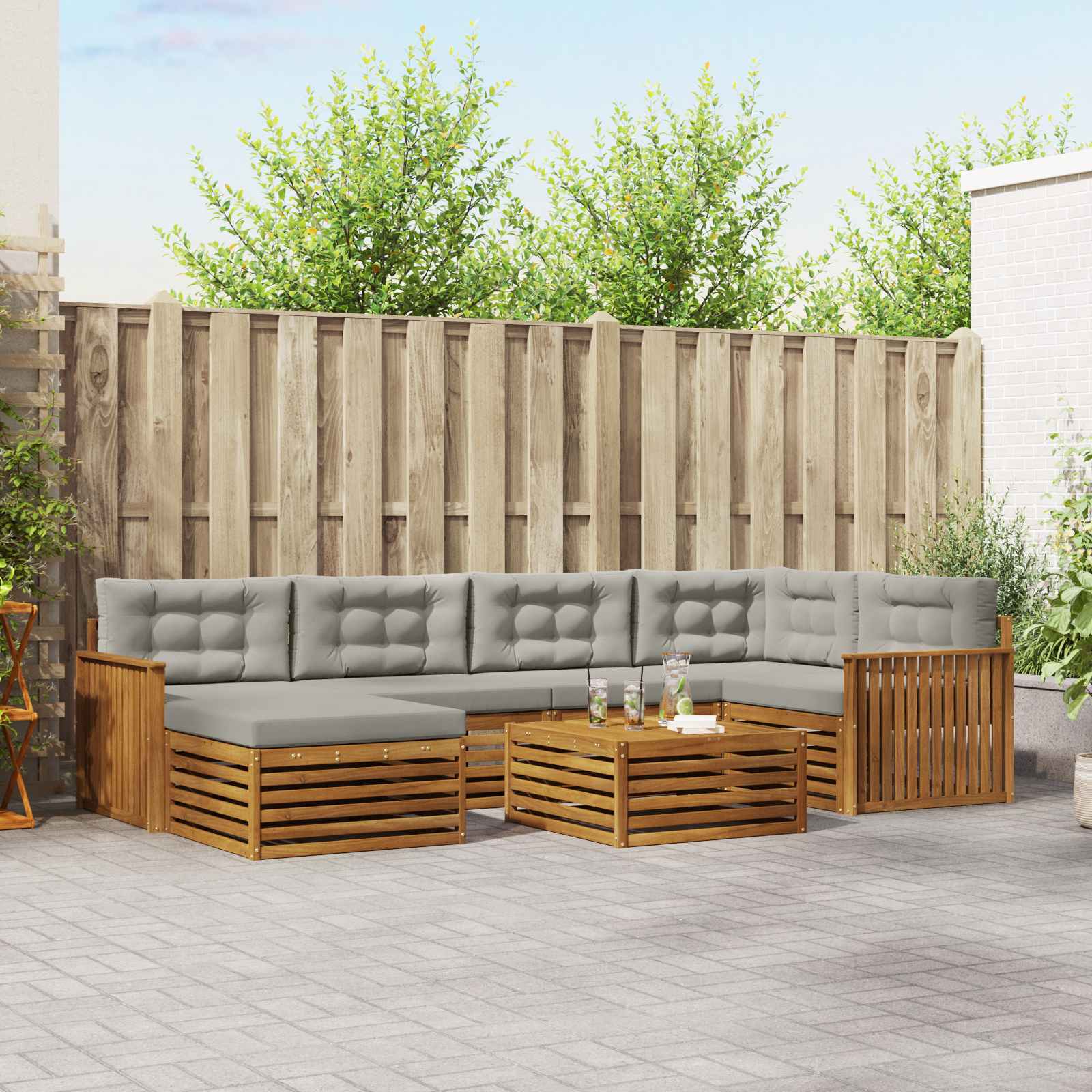Buiten bankenset met kussen 7 pcs Natuurlijk en Lichtgrijs – afbeelding 1