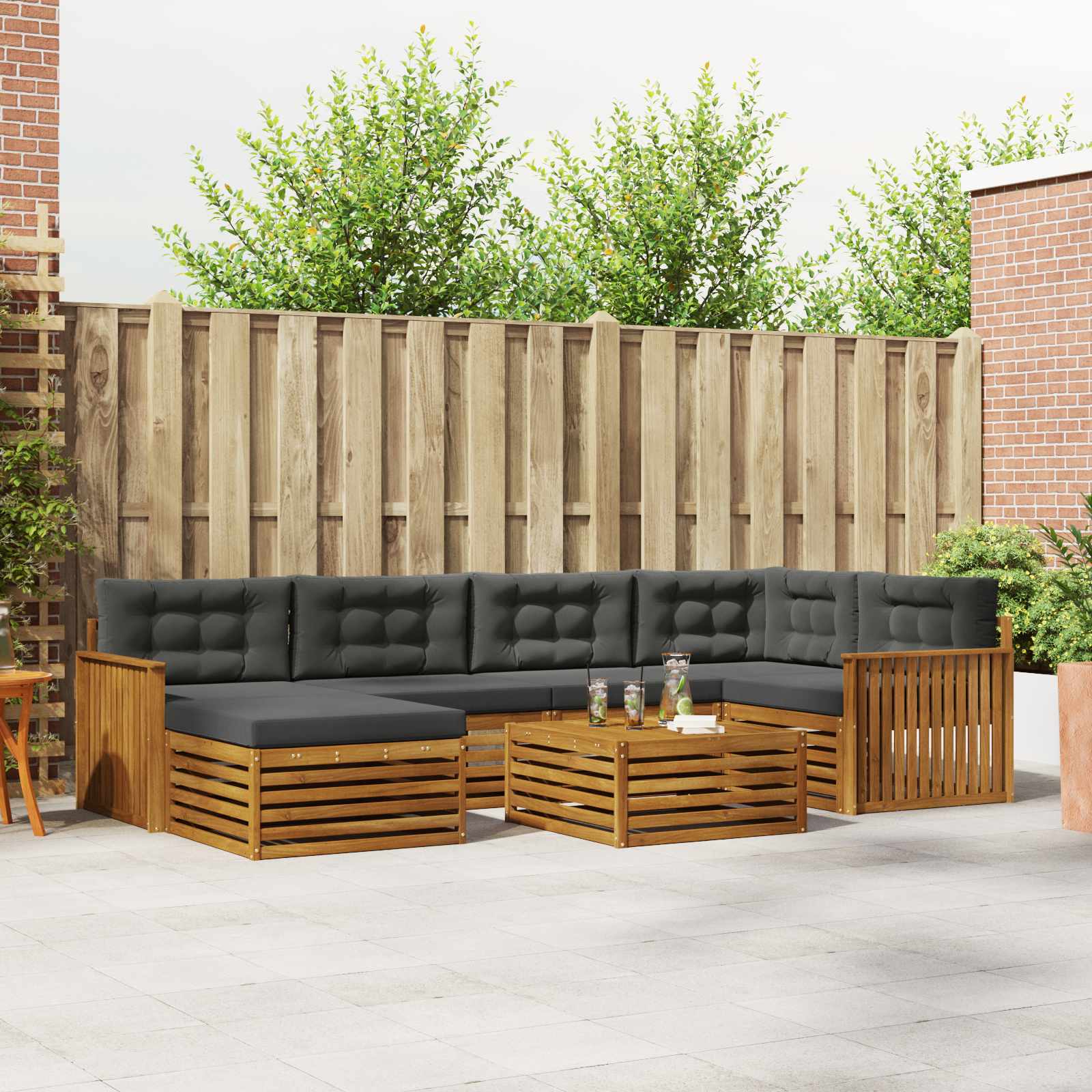 Buiten bankenset met kussen 7 pcs Natuurlijk en Antraciet – afbeelding 1