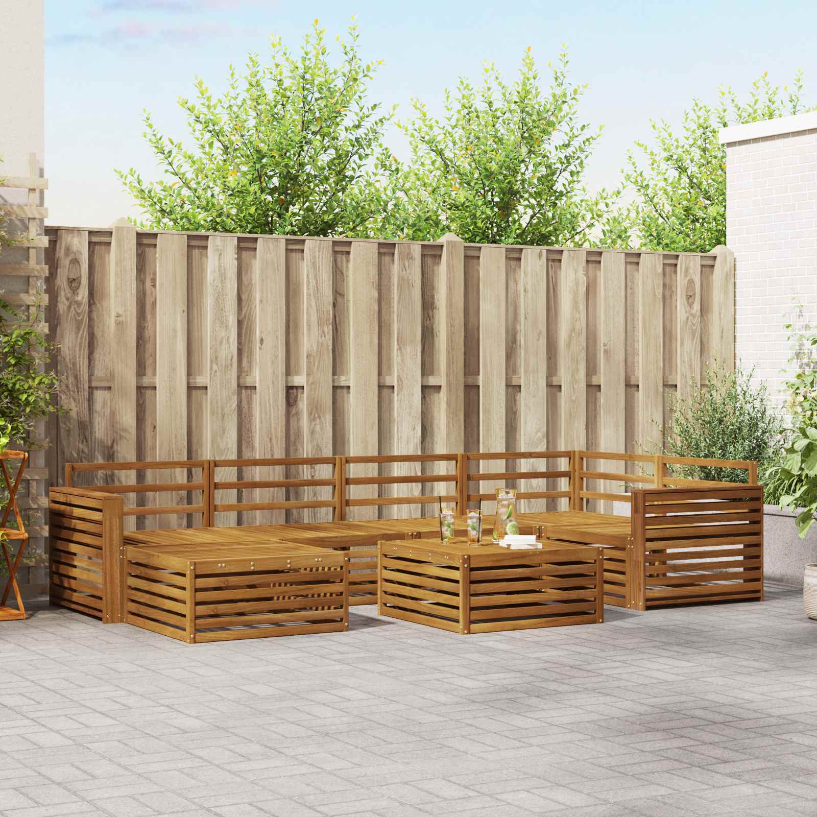 Buiten bankenset 7 pcs Naturel Massief Acaciahout