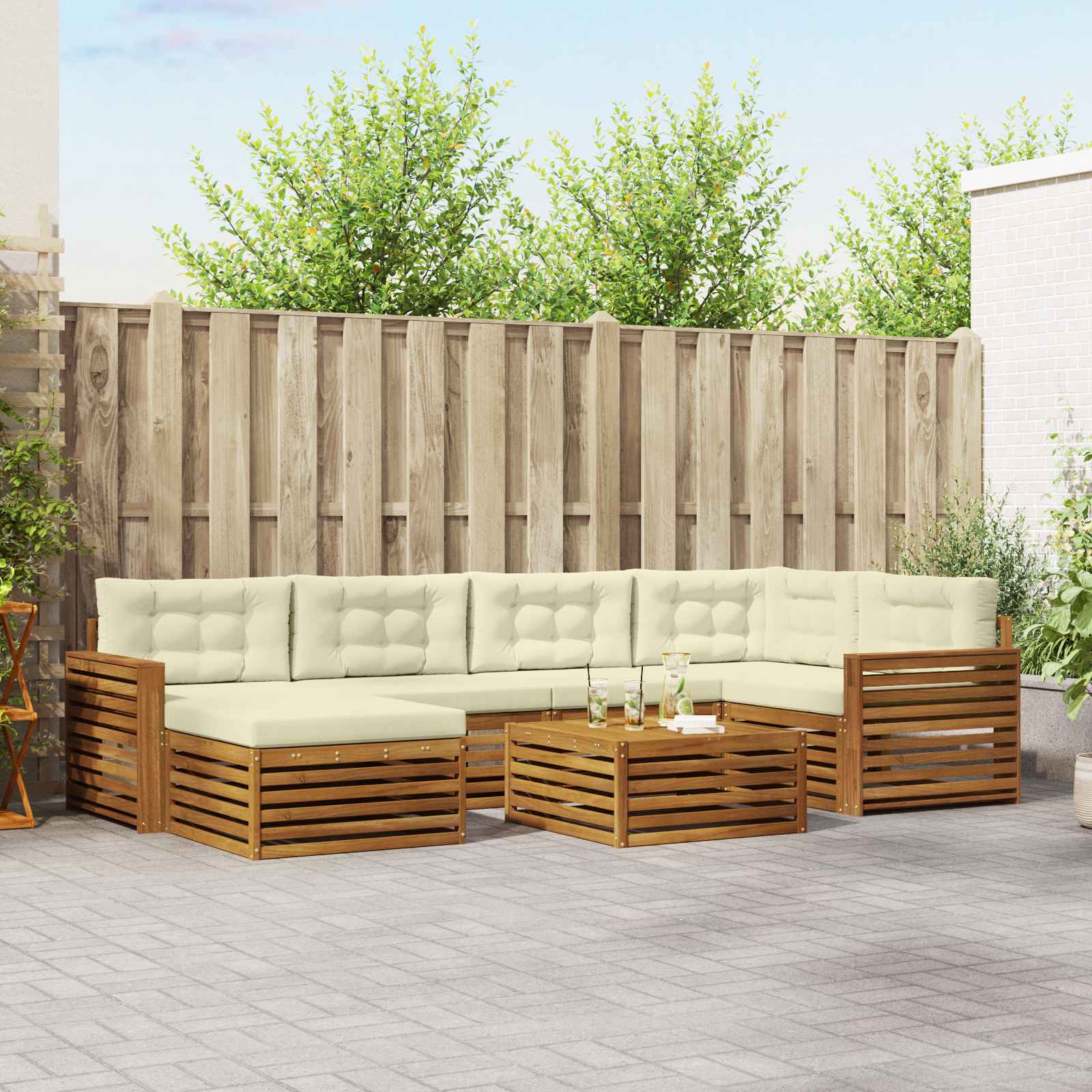 Buiten bankenset met kussen 7 pcs Natuurlijk en Crème – afbeelding 1