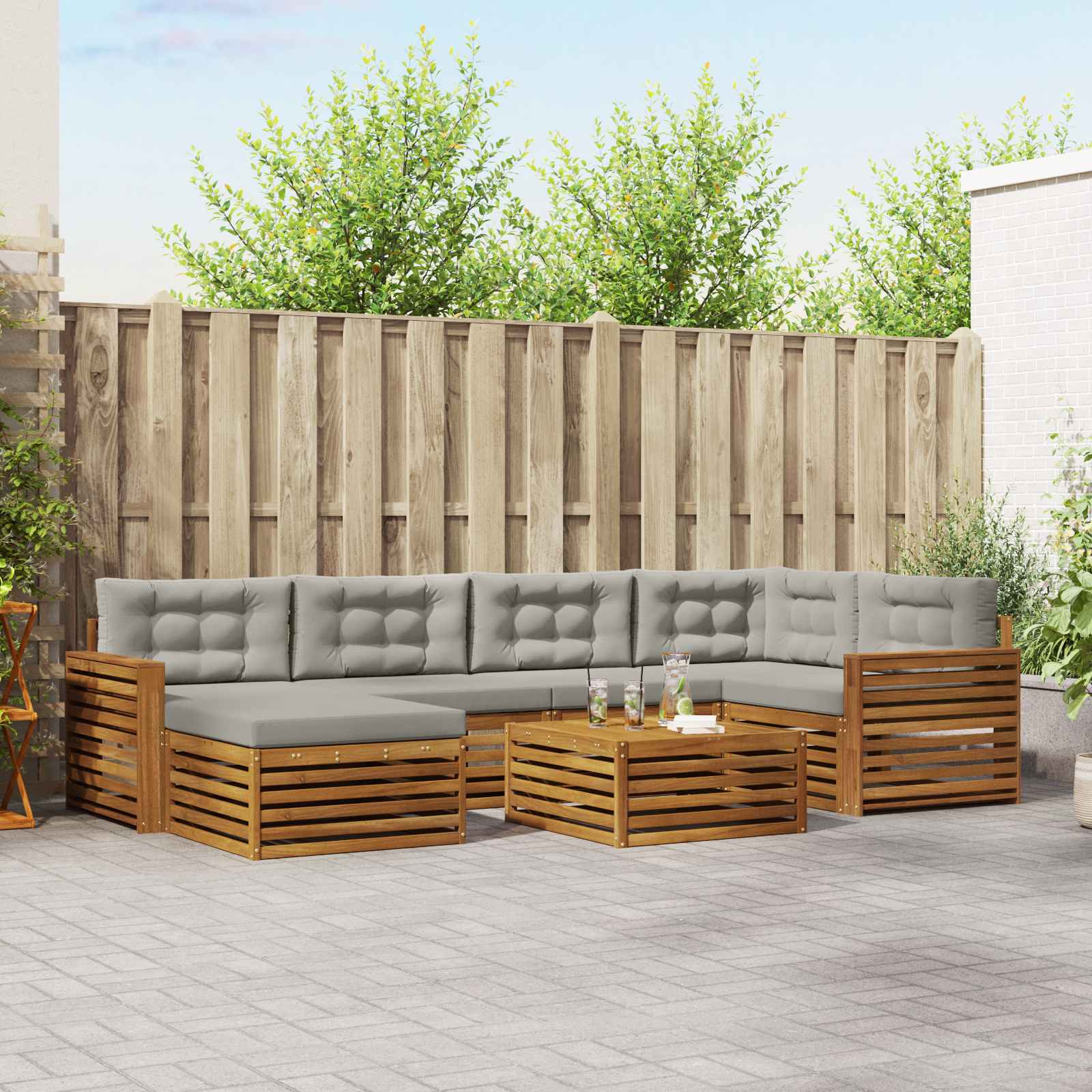 Buiten bankenset met kussen 7 pcs Natuurlijk en Lichtgrijs – afbeelding 1