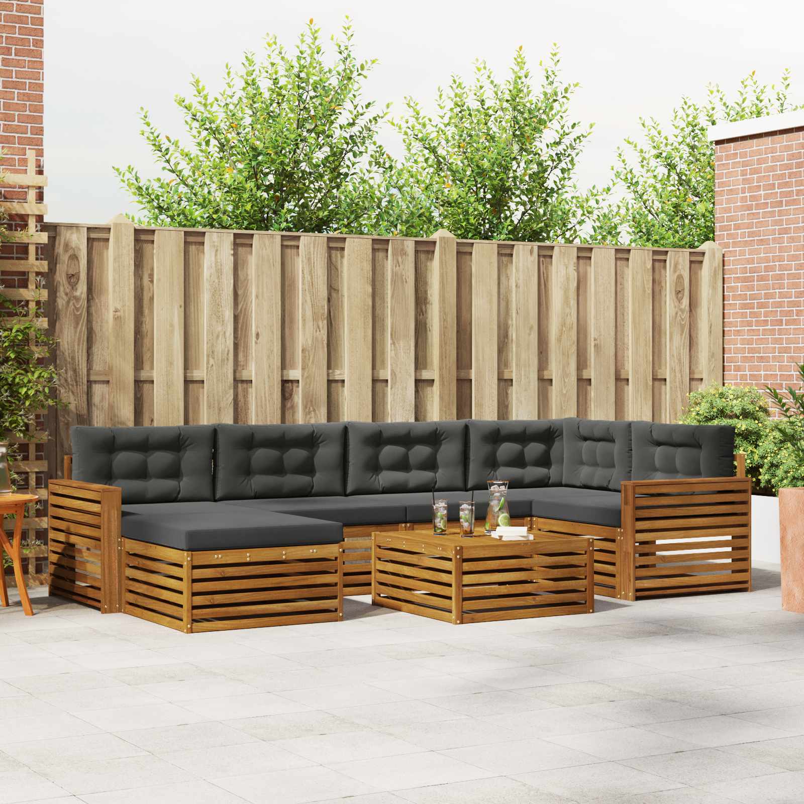 Buiten bankenset met kussen 7 pcs Natuurlijk en Antraciet – afbeelding 1