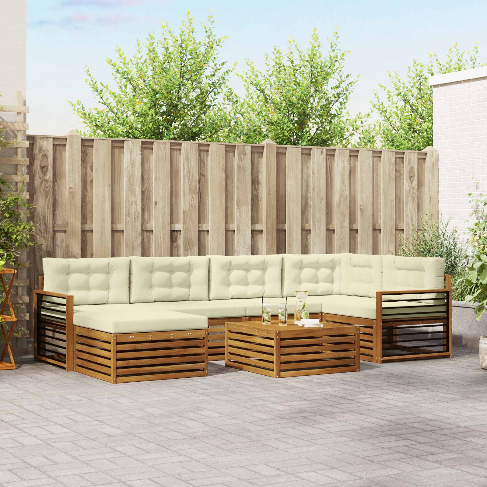 Buiten bankenset met kussen 7 pcs Natuurlijk en Crème – afbeelding 1