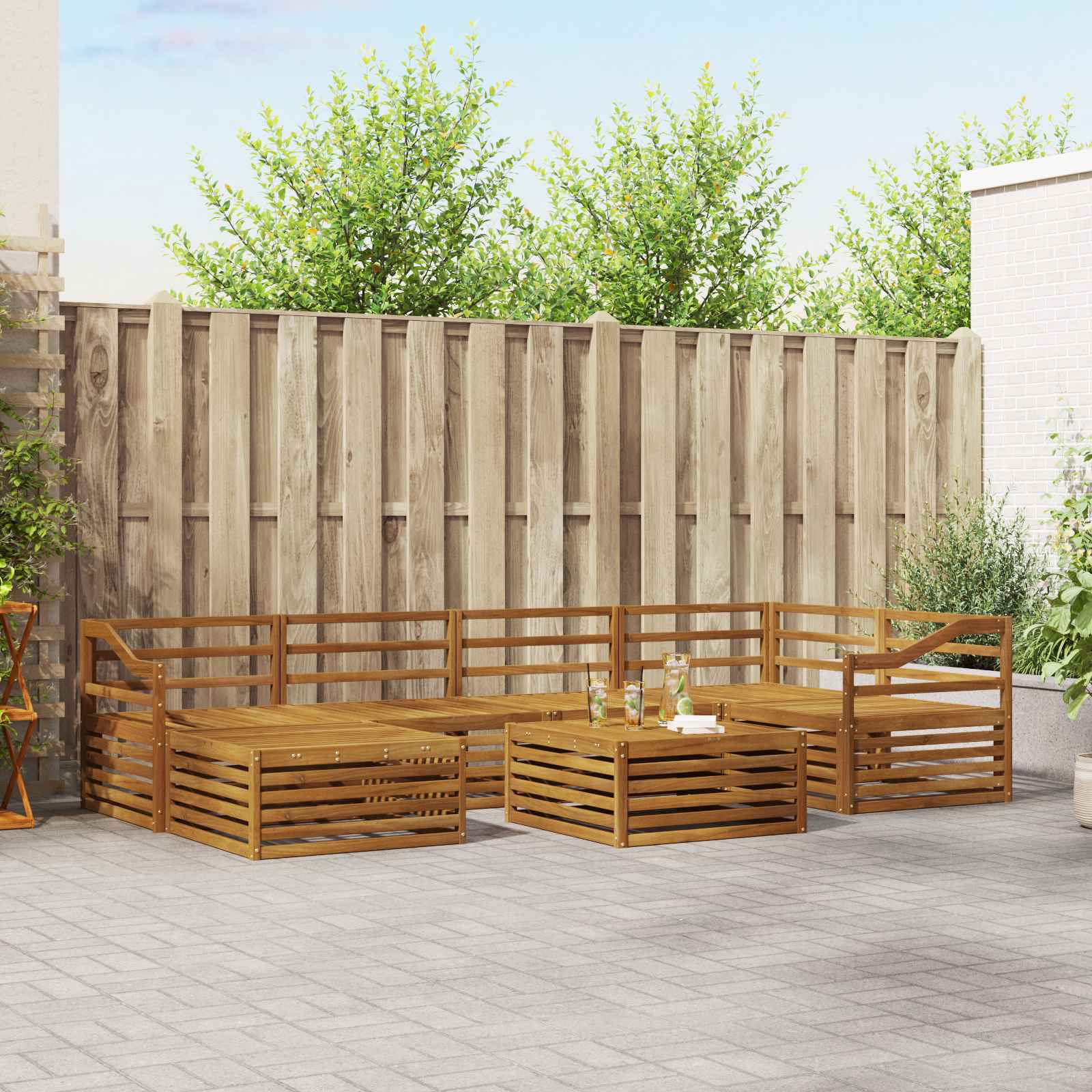 Buiten bankenset 7 pcs Naturel Massief Acaciahout