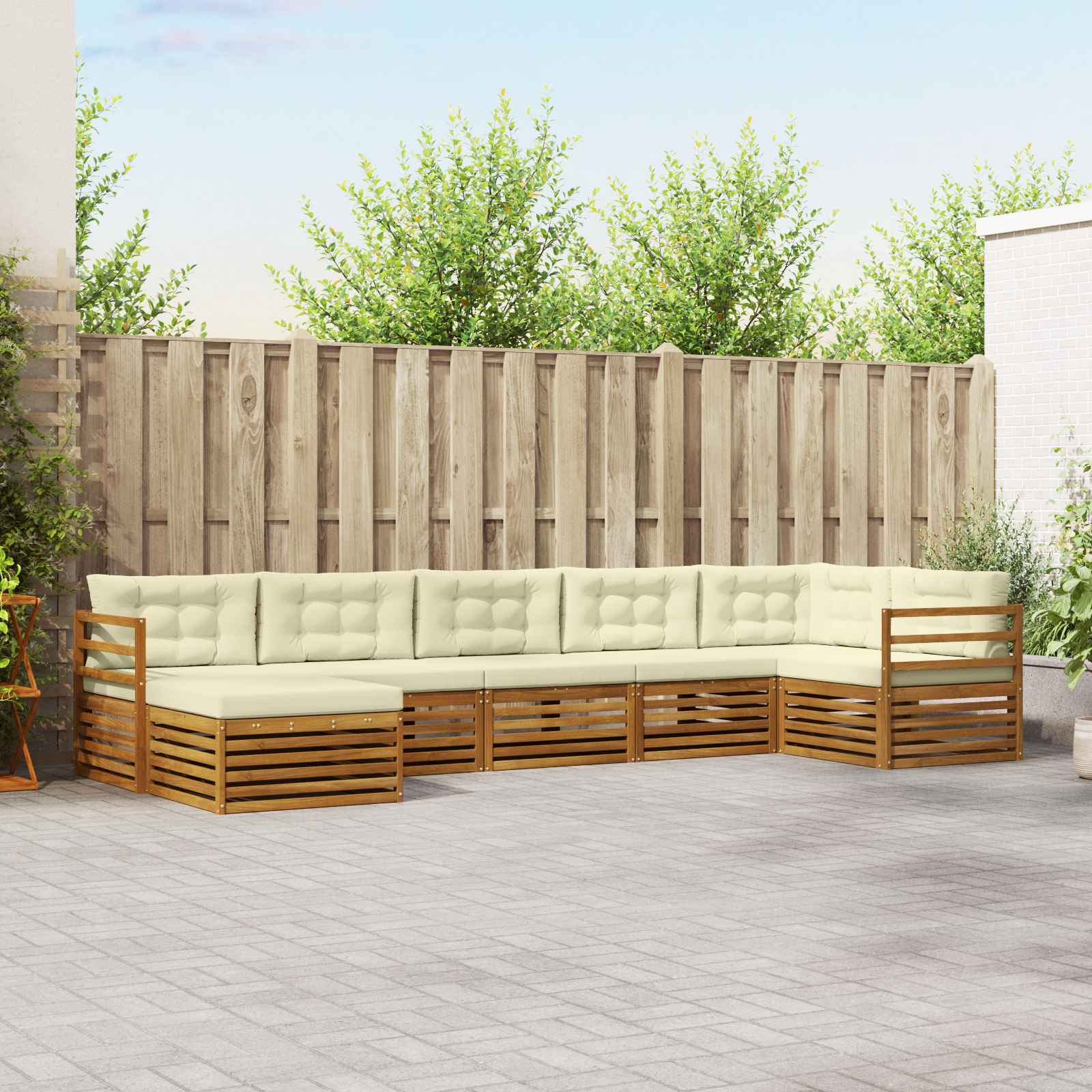 Buiten bankenset met kussen 7 pcs Natuurlijk en Crème – afbeelding 1