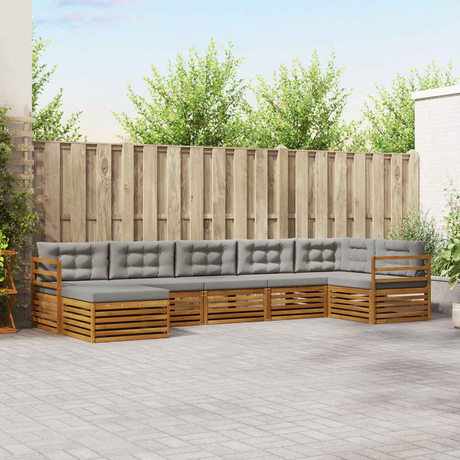 Buiten bankenset met kussen 7 pcs Natuurlijk en Lichtgrijs – afbeelding 1
