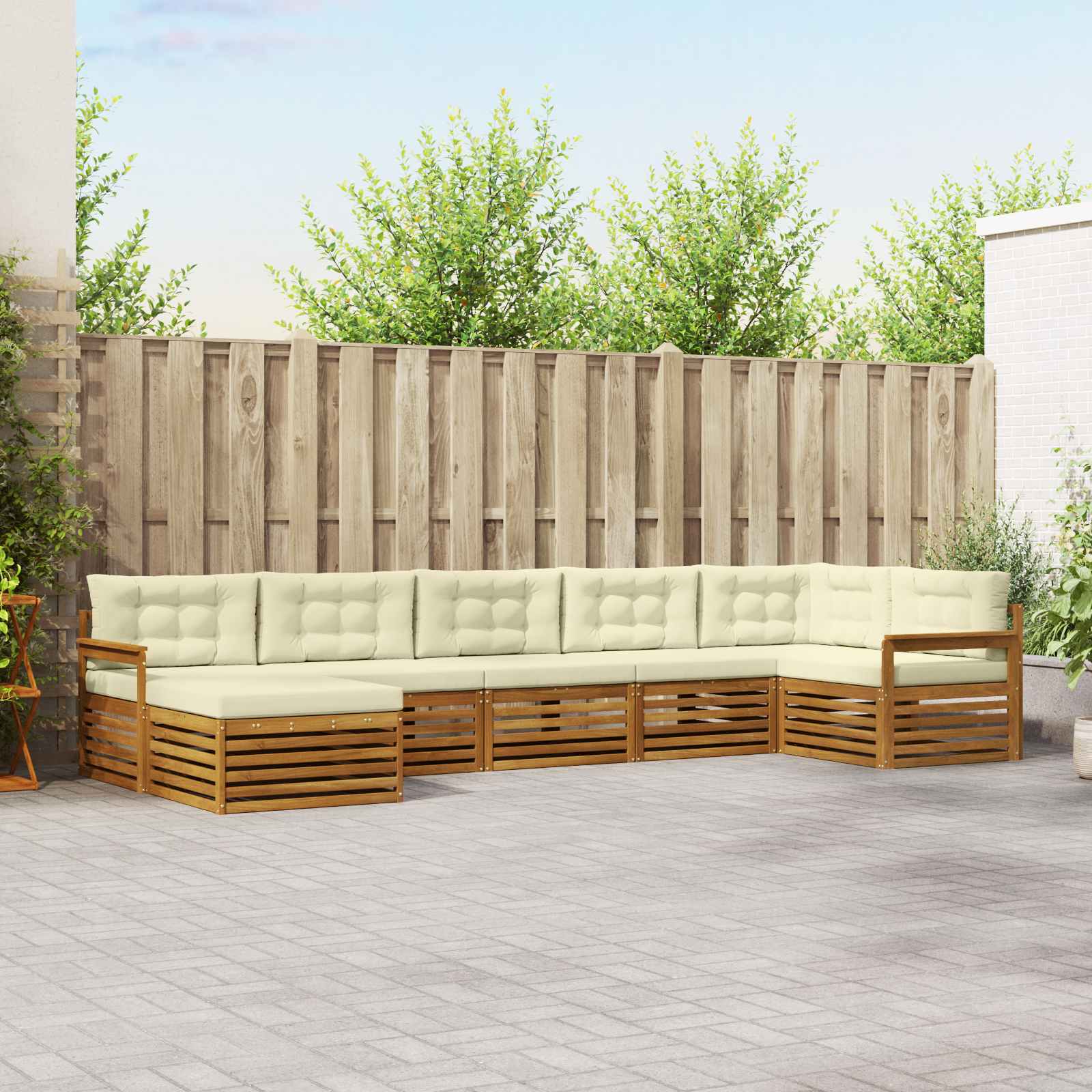 Buiten bankenset met kussen 7 pcs Natuurlijk en Crème