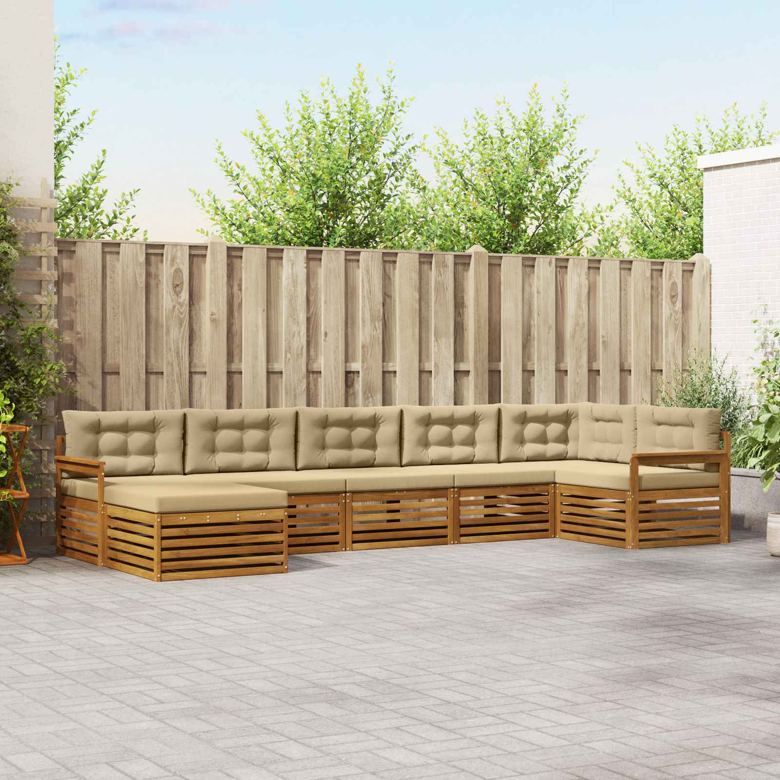 Buiten bankenset met kussen 7 pcs Natuurlijk en Beige