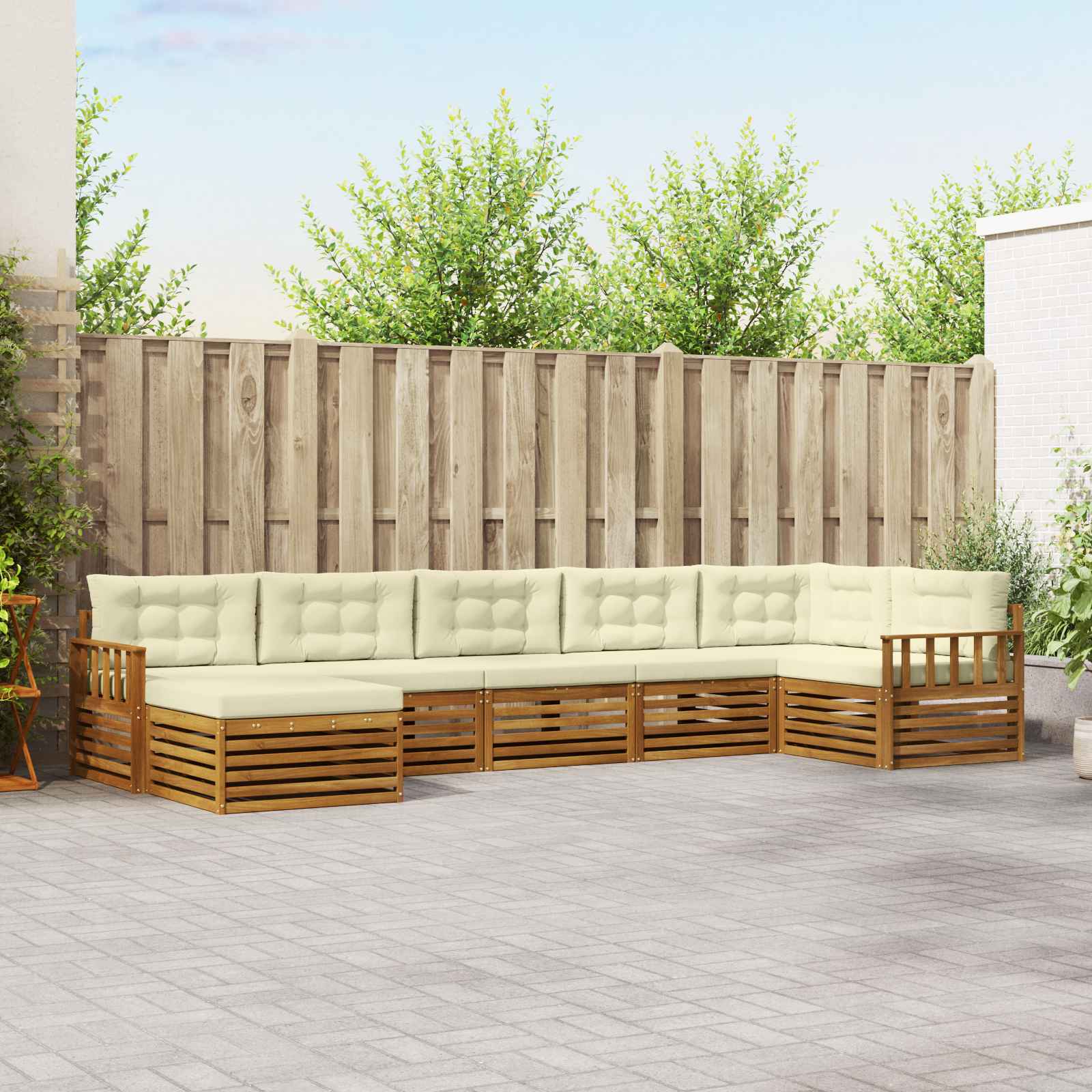Buiten bankenset met kussen 7 pcs Natuurlijk en Crème