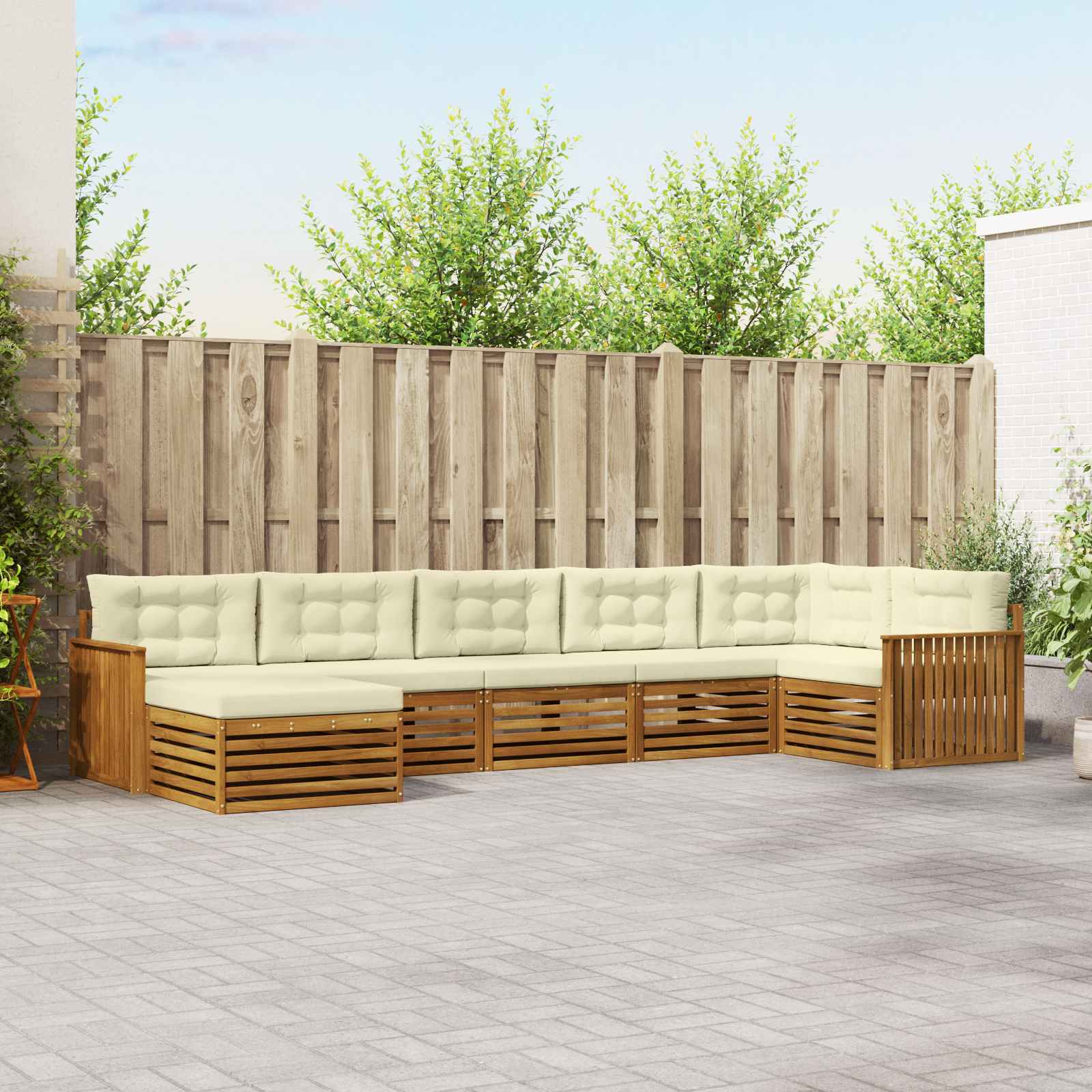 Buiten bankenset met kussen 7 pcs Natuurlijk en Crème