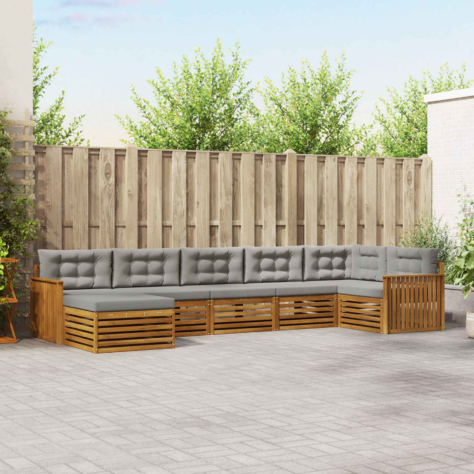 Buiten bankenset met kussen 7 pcs Natuurlijk en Lichtgrijs – afbeelding 1