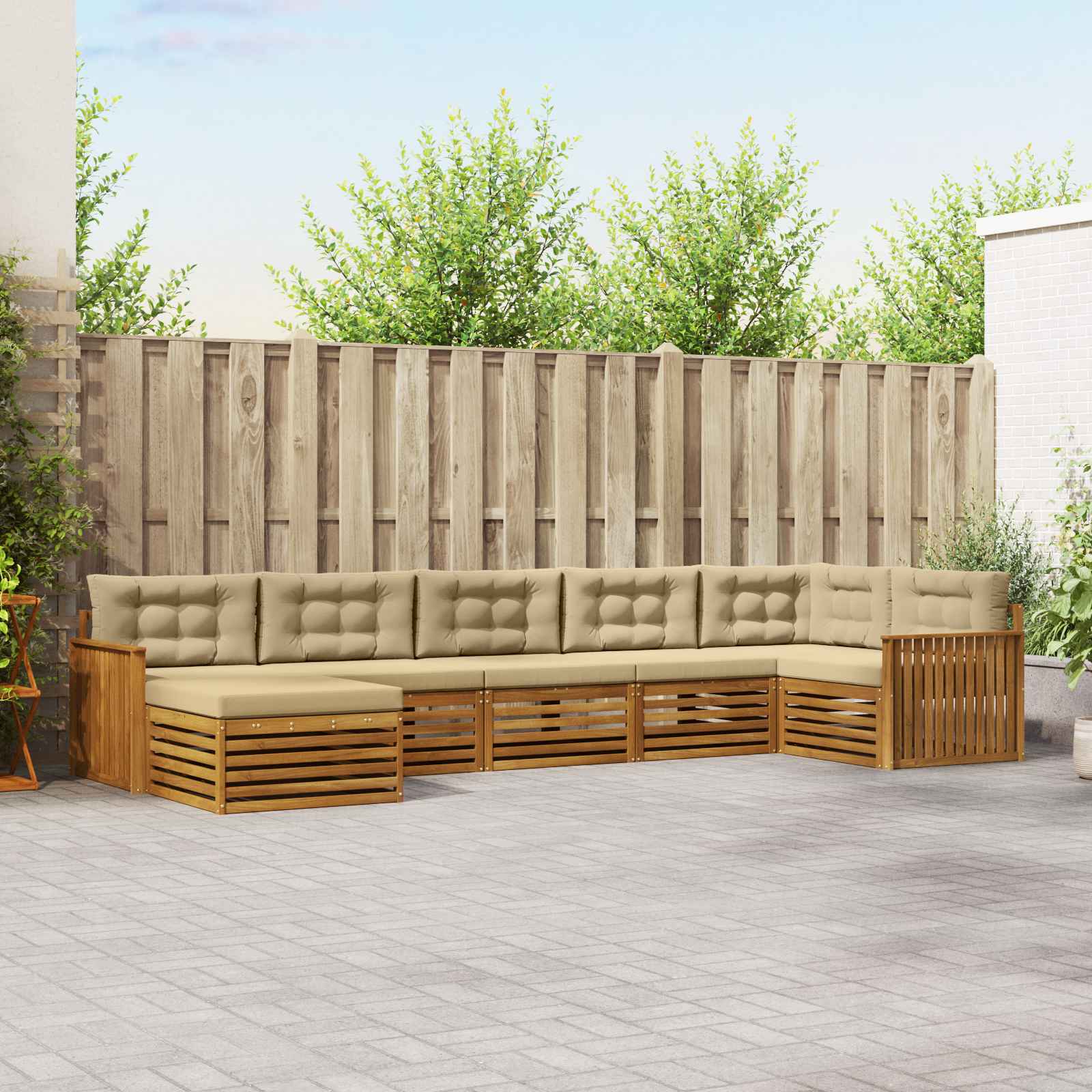 Buiten bankenset met kussen 7 pcs Natuurlijk en Beige – afbeelding 1