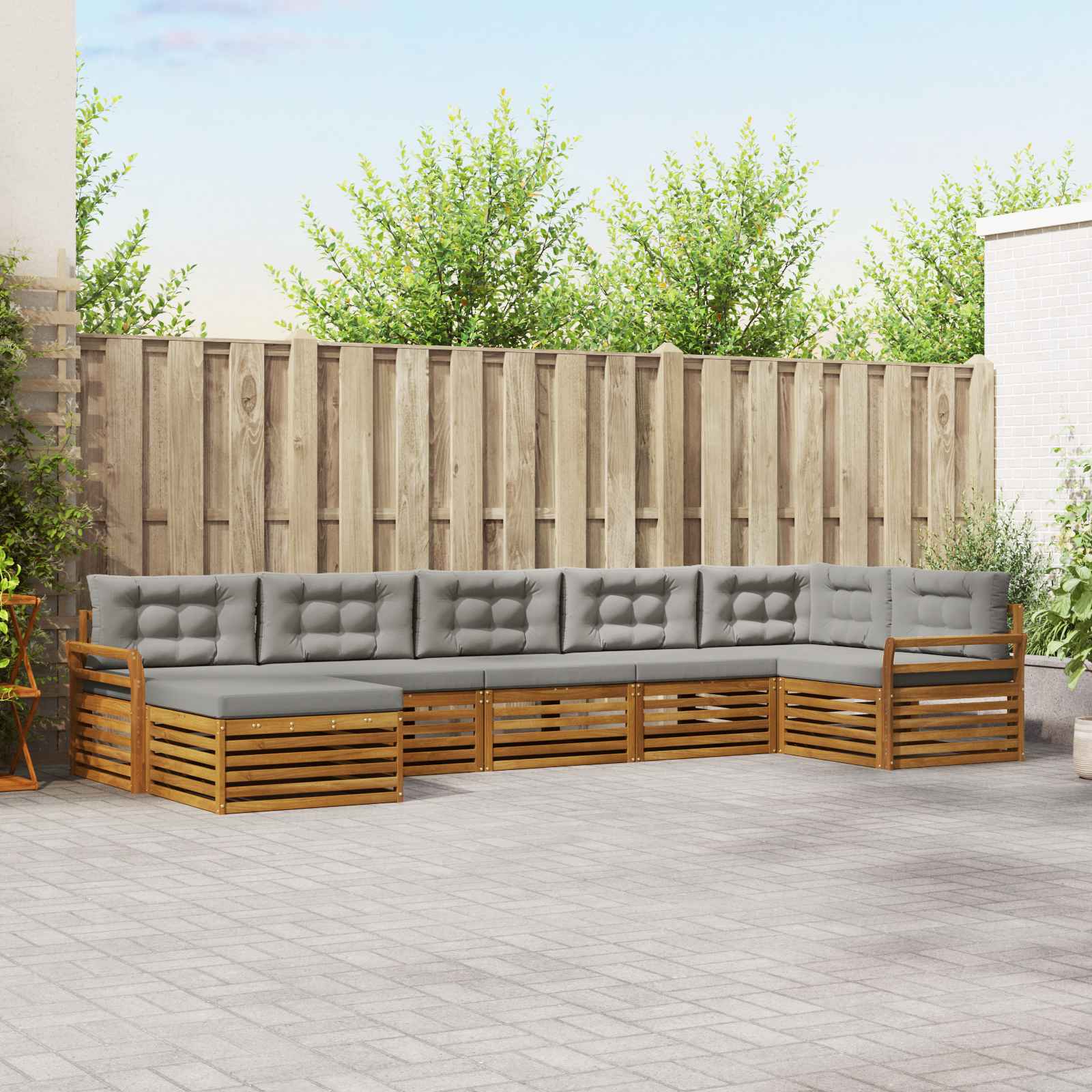 Buiten bankenset met kussen 7 pcs Natuurlijk en Lichtgrijs – afbeelding 1