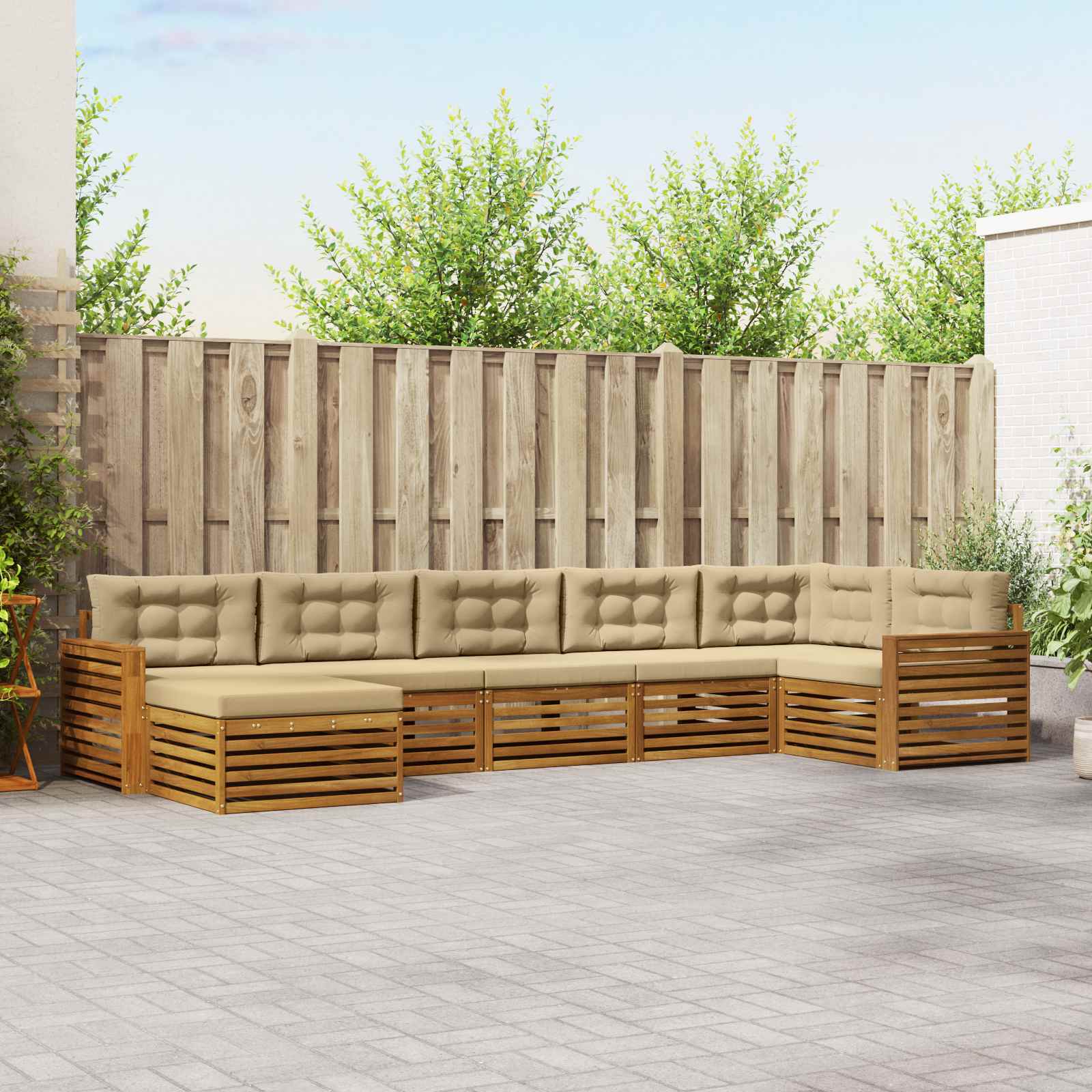Buiten bankenset met kussen 7 pcs Natuurlijk en Beige