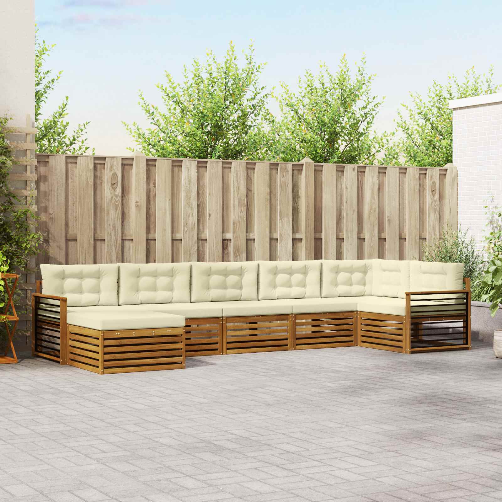 Buiten bankenset met kussen 7 pcs Natuurlijk en Crème – afbeelding 1