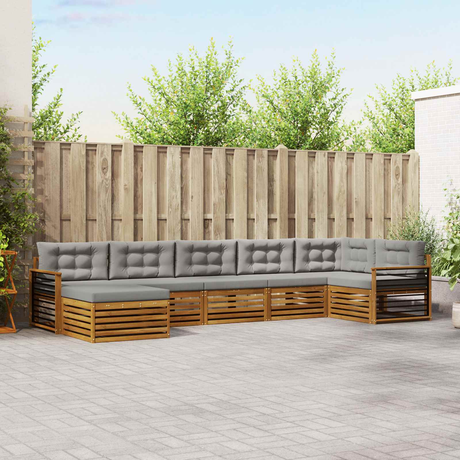Buiten bankenset met kussen 7 pcs Natuurlijk en Lichtgrijs – afbeelding 1