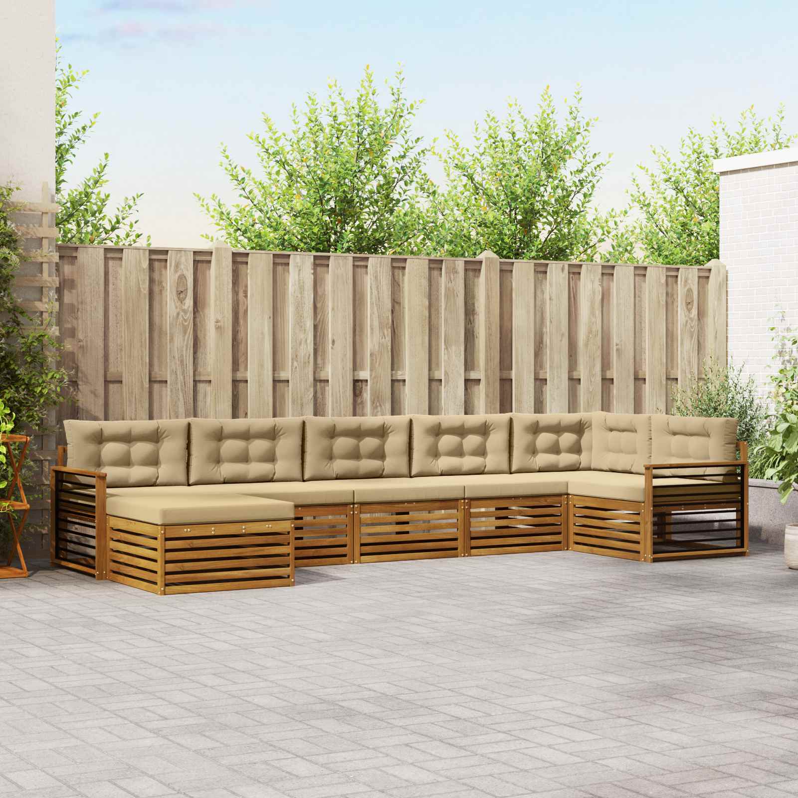 Buiten bankenset met kussen 7 pcs Natuurlijk en Beige – afbeelding 1