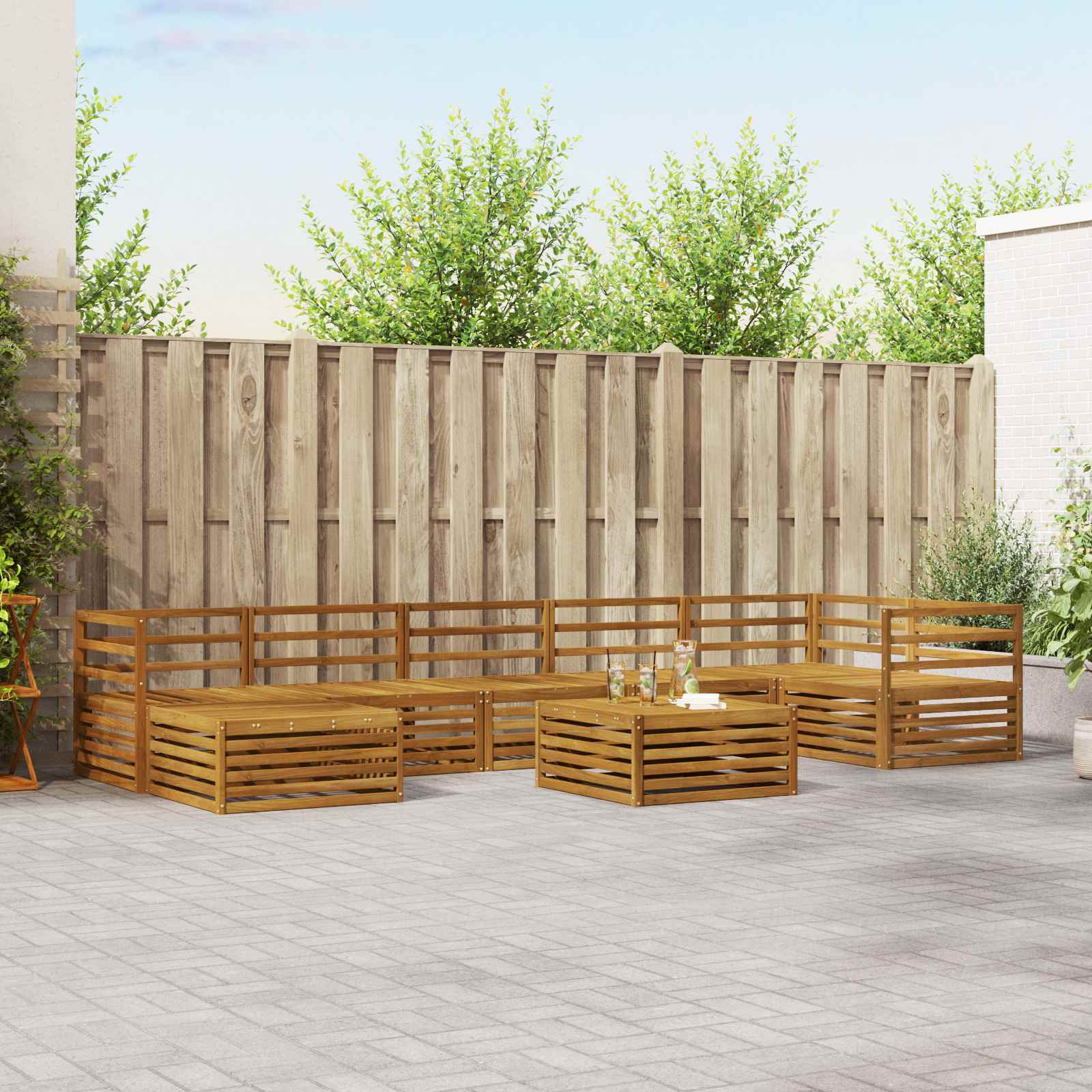 Buiten bankenset 8 pcs Naturel