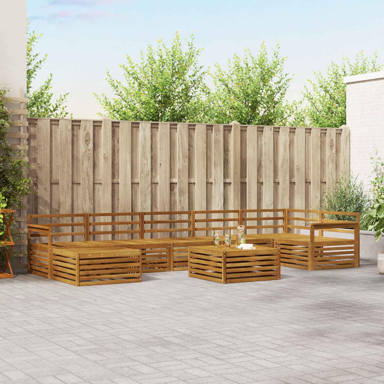 Buiten bankenset 8 pcs Naturel
