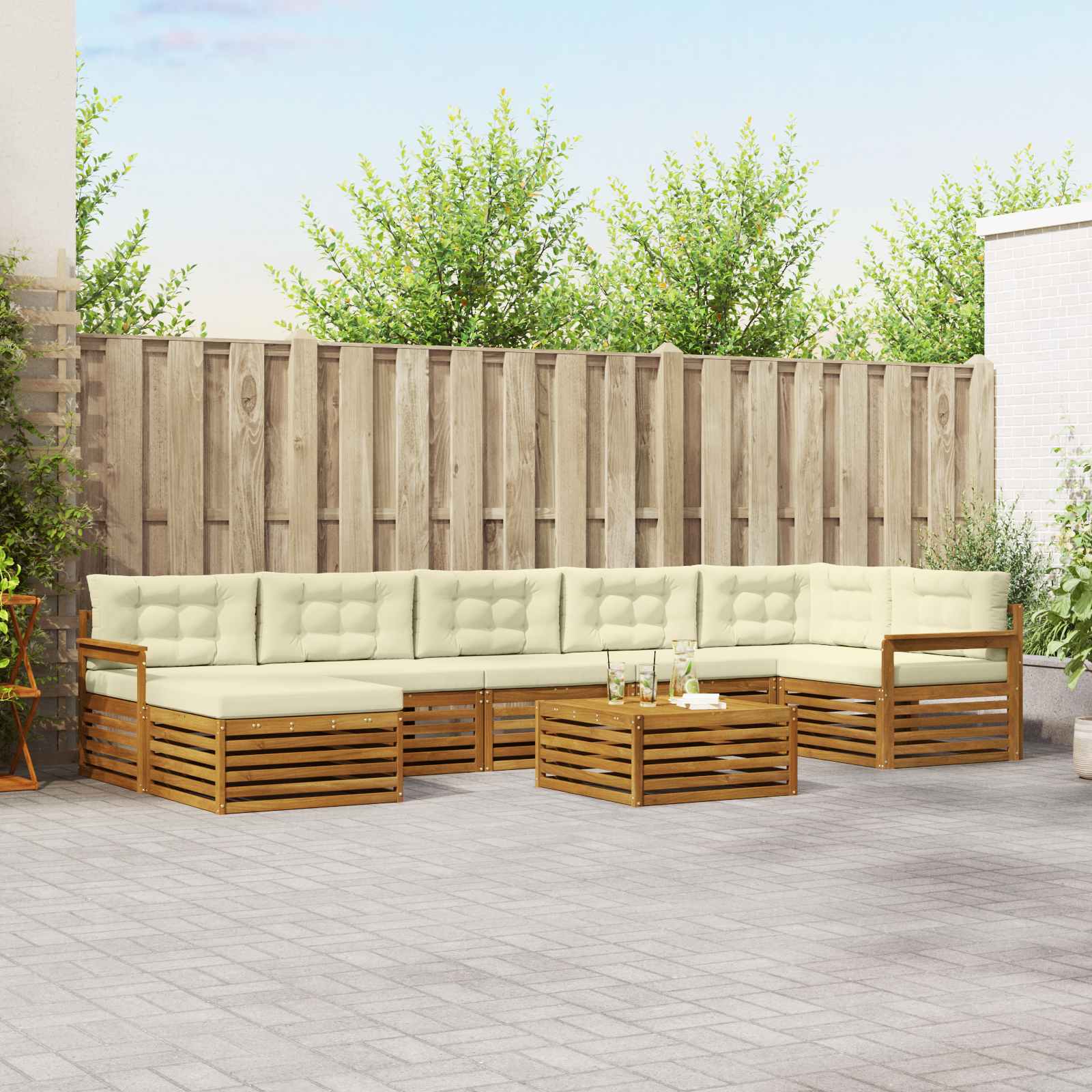 Buiten bankenset met kussen 8 pcs Natuurlijk en Crème