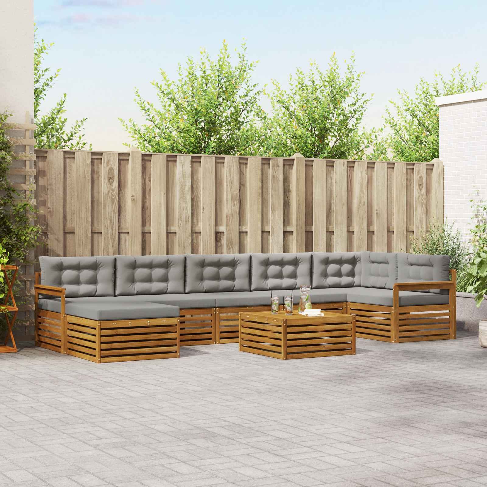 Buiten bankenset met kussen 8 pcs Natuurlijk en Lichtgrijs – afbeelding 1