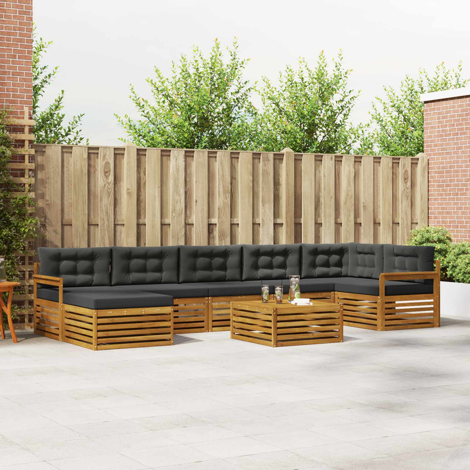 Buiten bankenset met kussen 8 pcs Natuurlijk en Antraciet – afbeelding 1