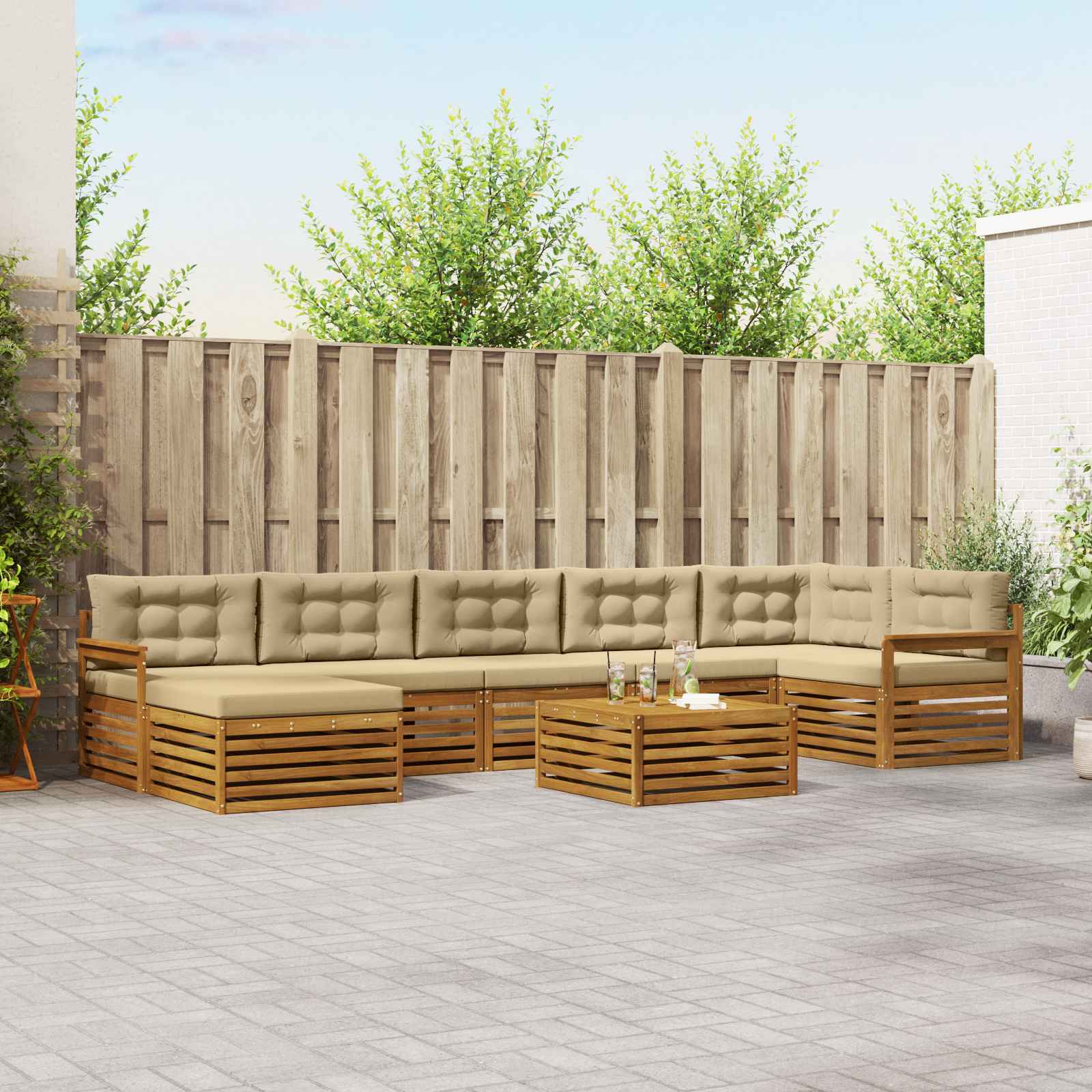 Buiten bankenset met kussen 8 pcs Natuurlijk en Beige