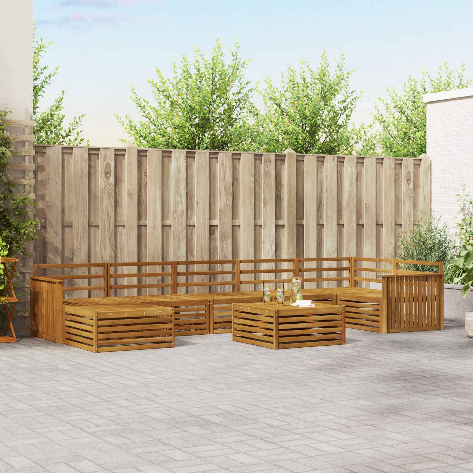 Buiten bankenset 8 pcs Naturel