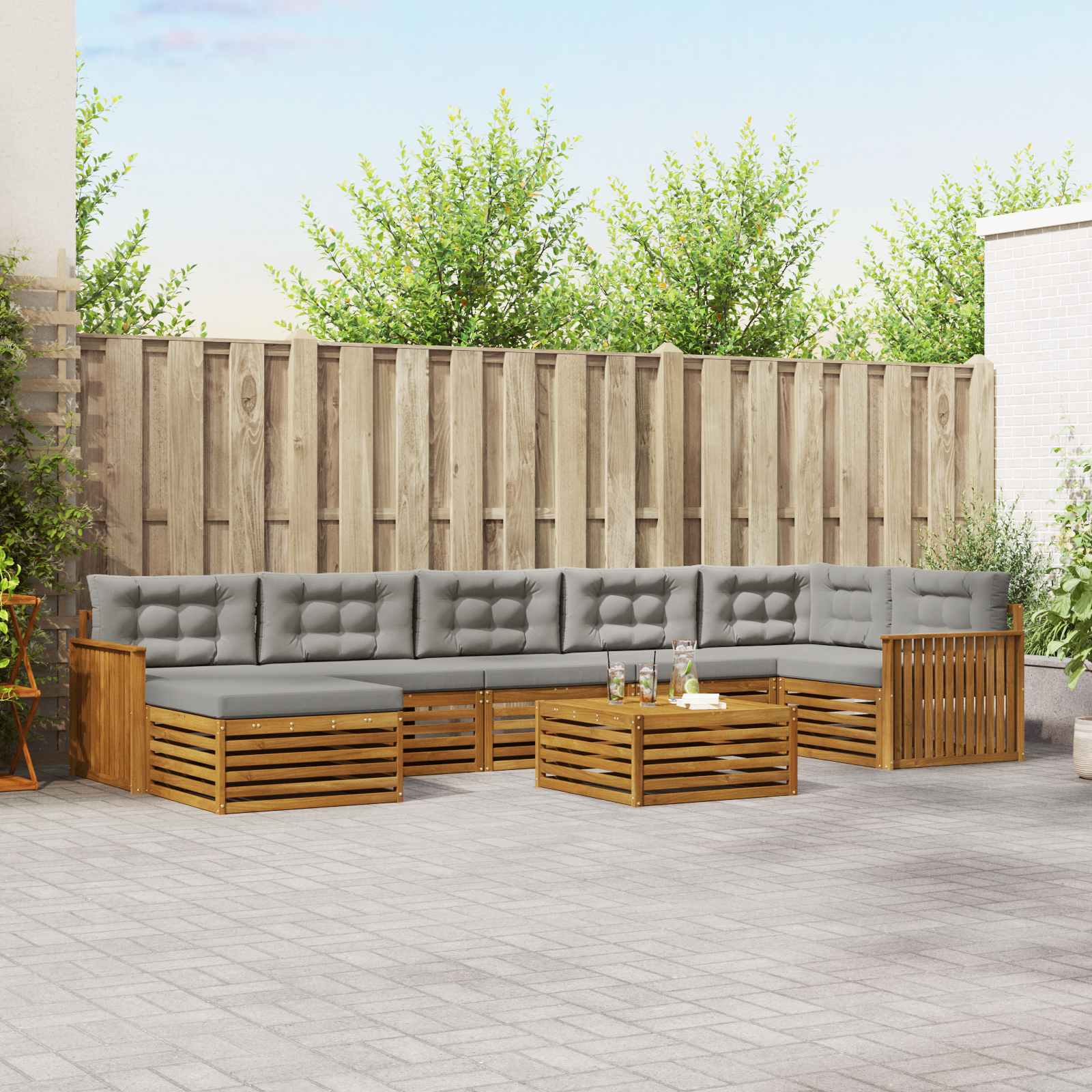 Buiten bankenset met kussen 8 pcs Natuurlijk en Lichtgrijs – afbeelding 1