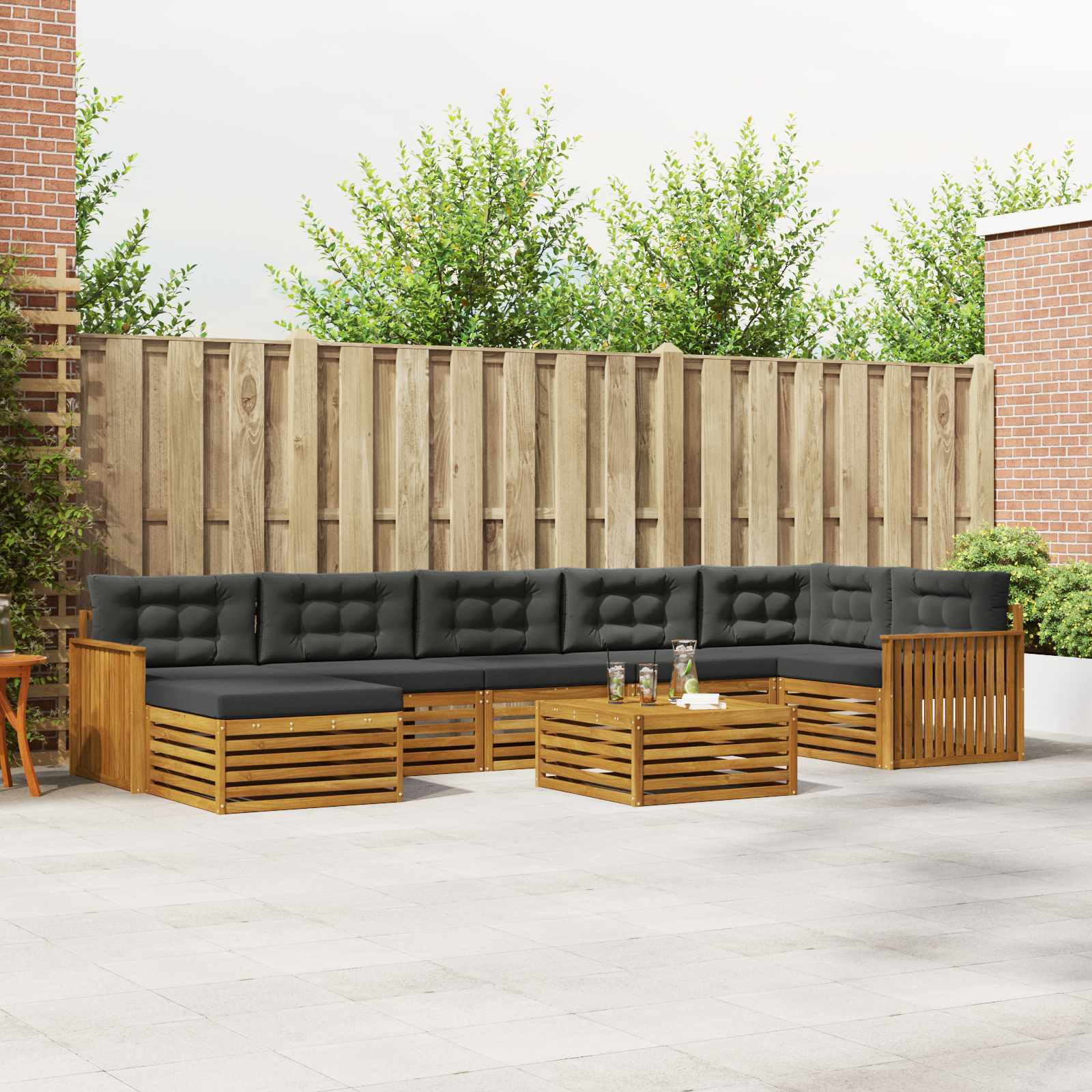 Buiten bankenset met kussen 8 pcs Natuurlijk en Antraciet – afbeelding 1