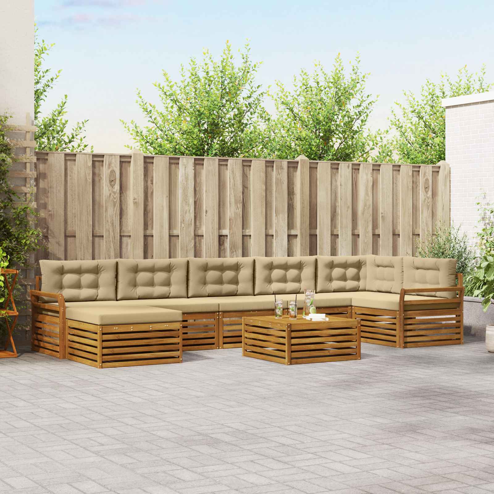 Buiten bankenset met kussen 8 pcs Natuurlijk en Beige – afbeelding 1