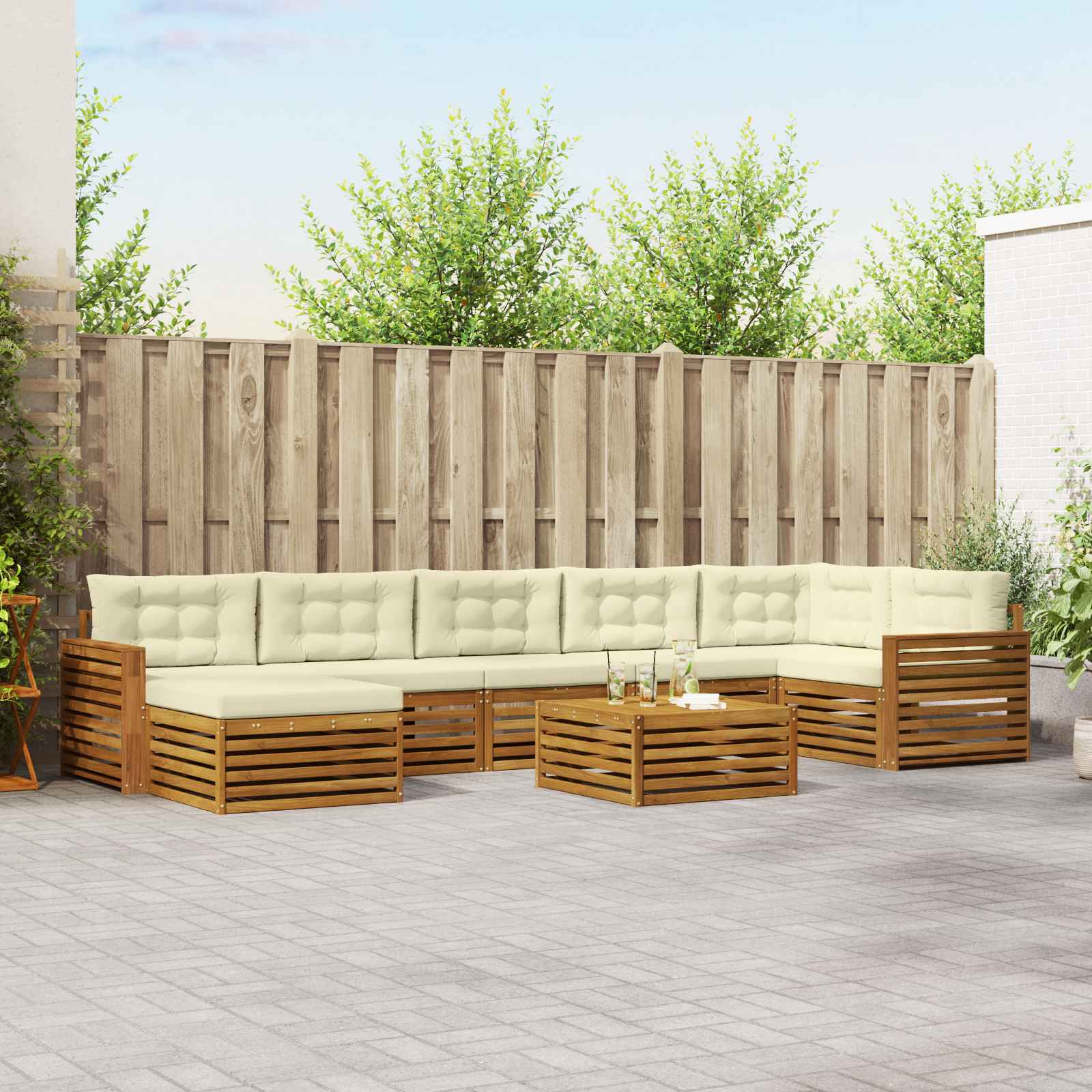 Buiten bankenset met kussen 8 pcs Natuurlijk en Crème – afbeelding 1