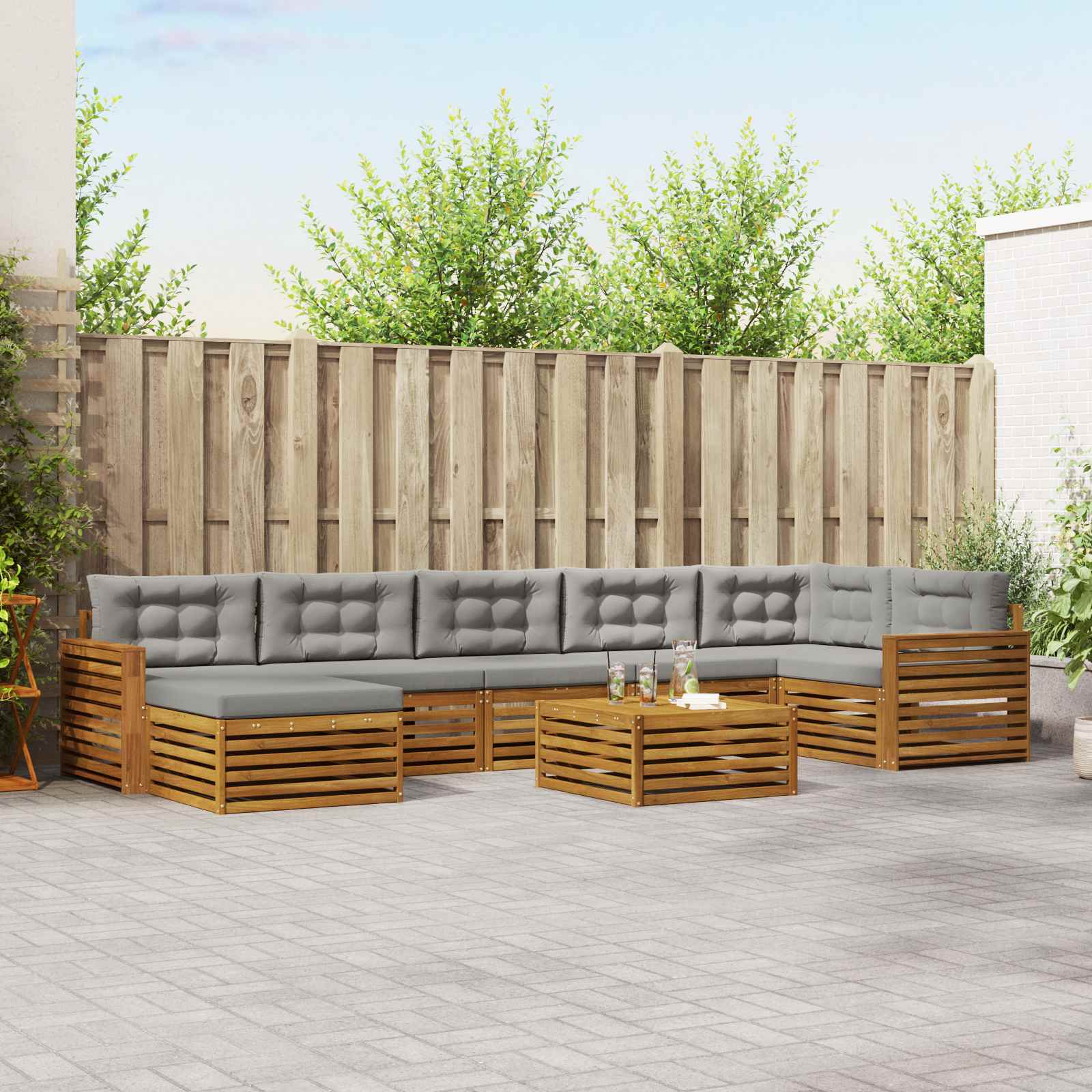 Buiten bankenset met kussen 8 pcs Natuurlijk en Lichtgrijs – afbeelding 1