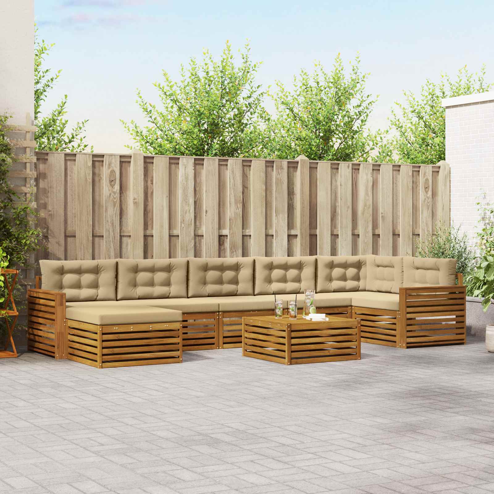 Buiten bankenset met kussen 8 pcs Natuurlijk en Beige