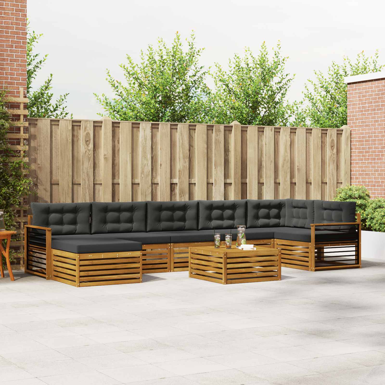 Buiten bankenset met kussen 8 pcs Natuurlijk en Antraciet