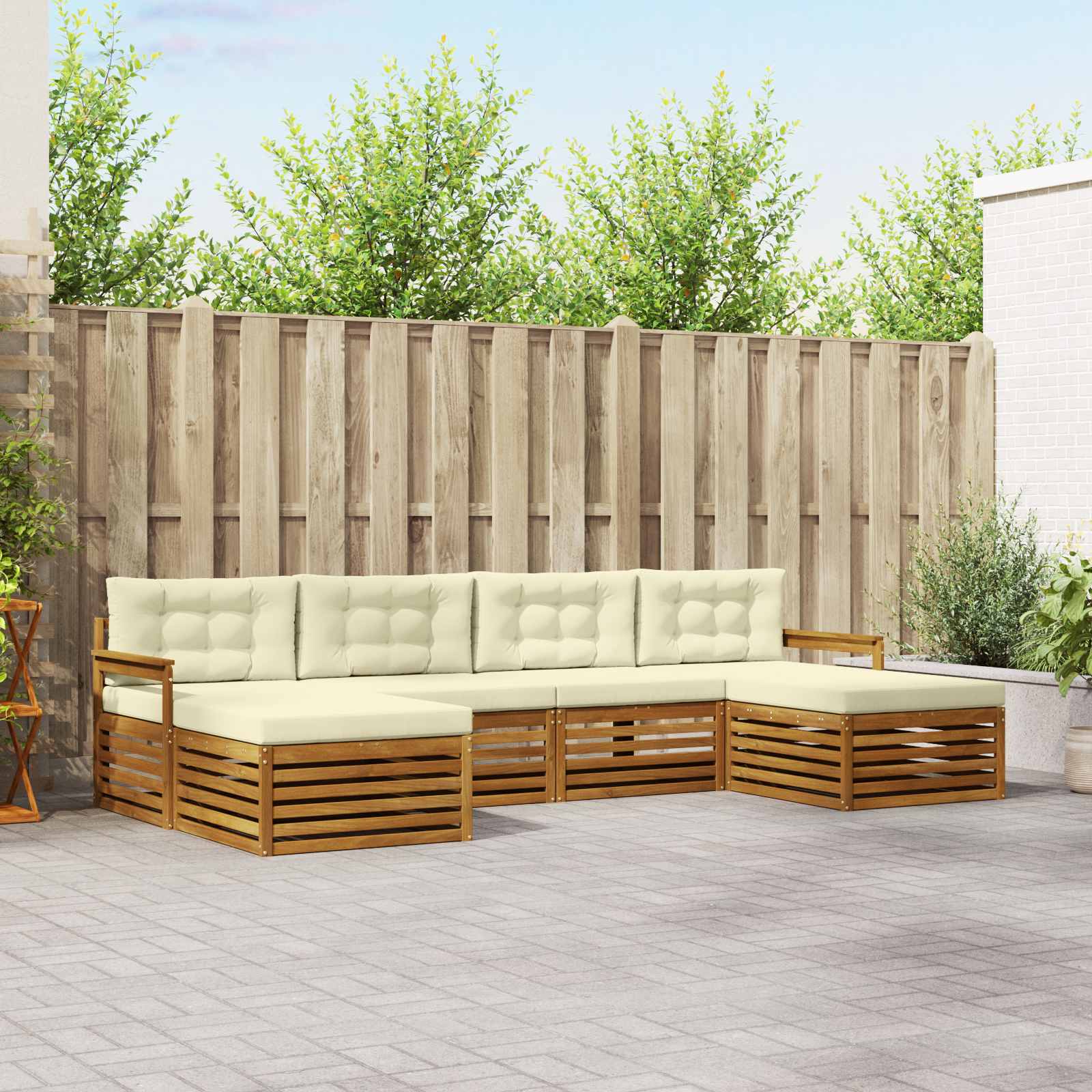 Sofa-Sets 6 pcs Natuurlijk en Crème Massief Acaciahout – afbeelding 1