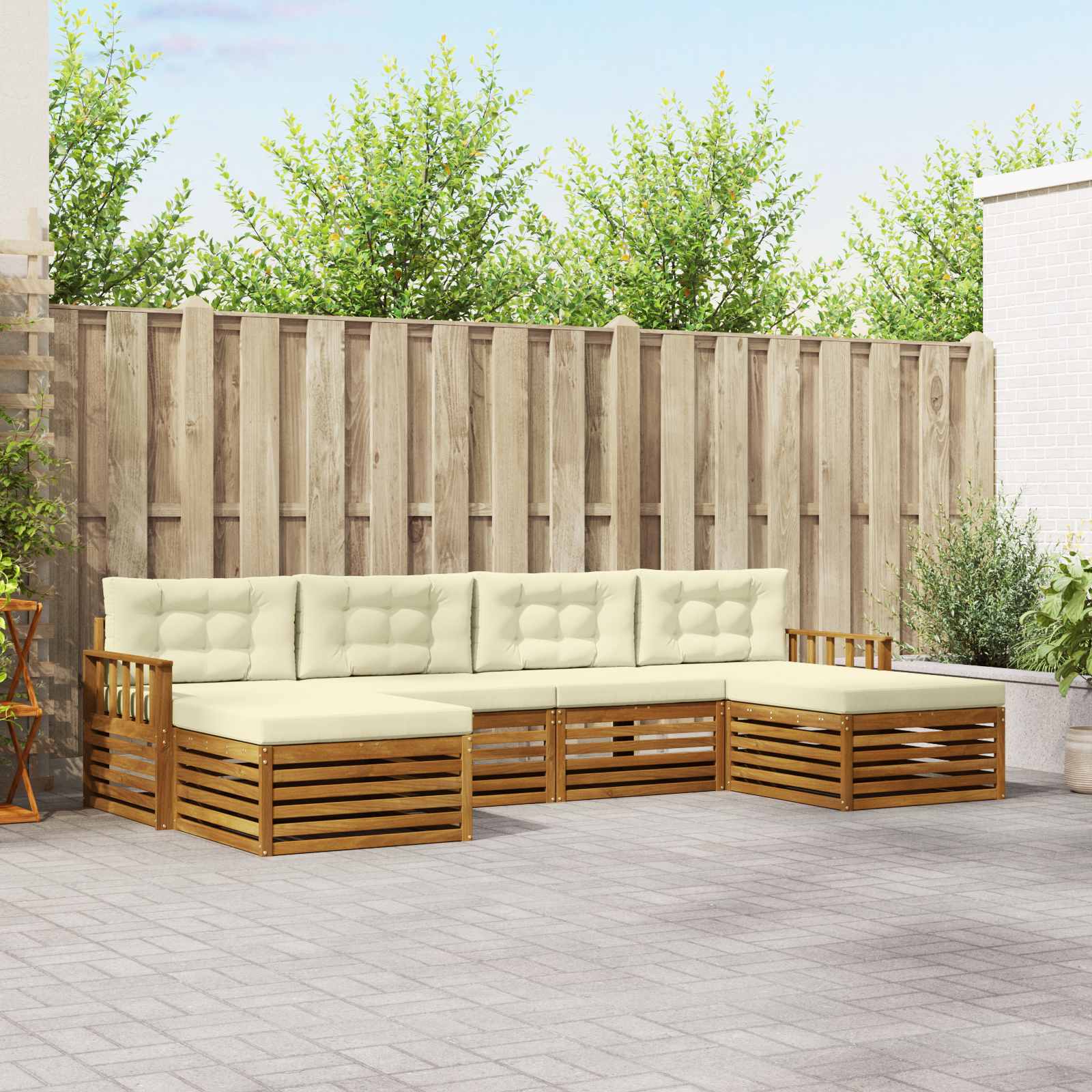 Sofa-Sets 6 pcs Natuurlijk en Crème Massief Acaciahout – afbeelding 1