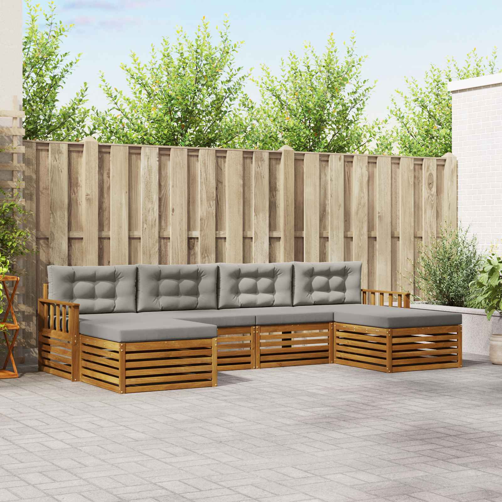 Sofa-Sets 6 pcs Natuurlijk en Lichtgrijs Massief Acaciahout – afbeelding 1