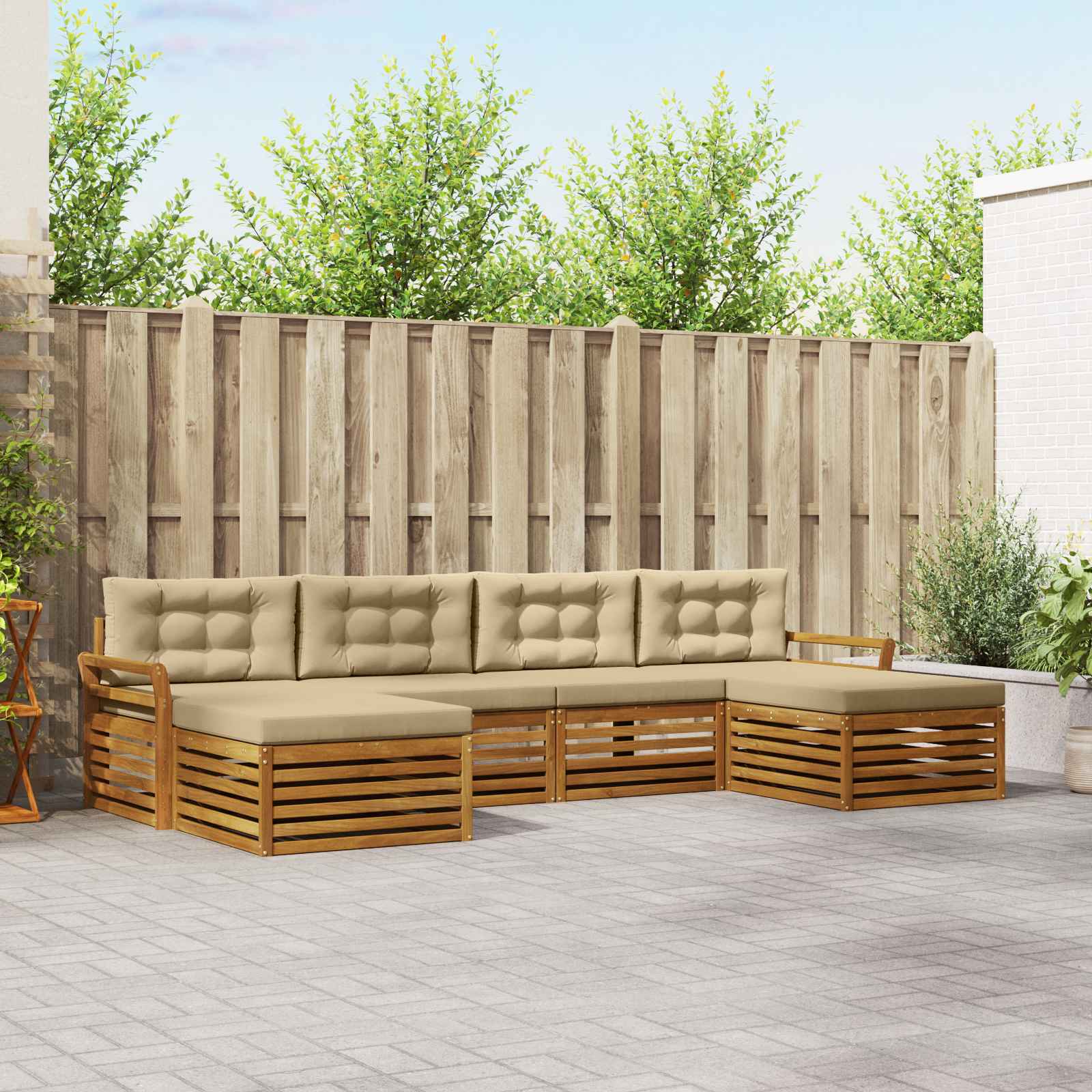 Sofa-Sets 6 pcs Natuurlijk en Beige Massief Acaciahout – afbeelding 1