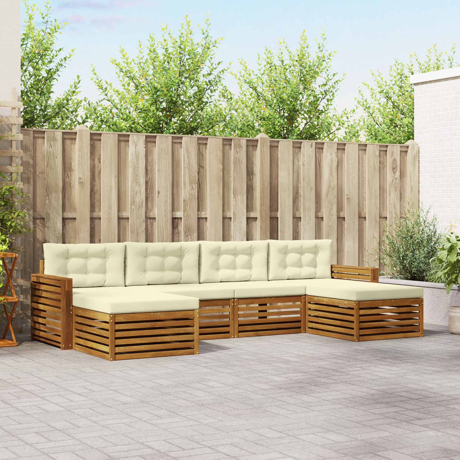 Sofa-Sets 6 pcs Natuurlijk en Crème Massief Acaciahout