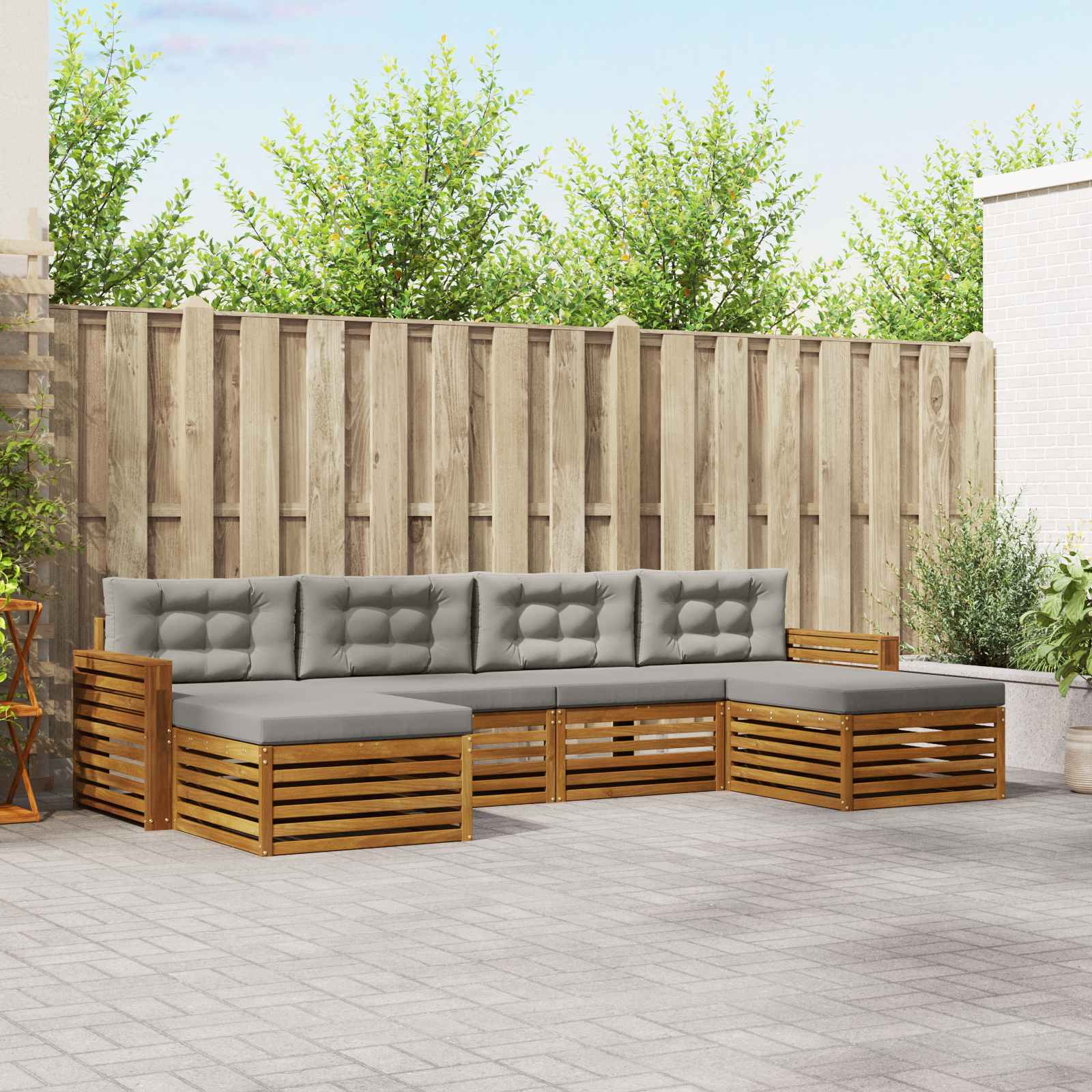 Sofa-Sets 6 pcs Natuurlijk en Lichtgrijs Massief Acaciahout