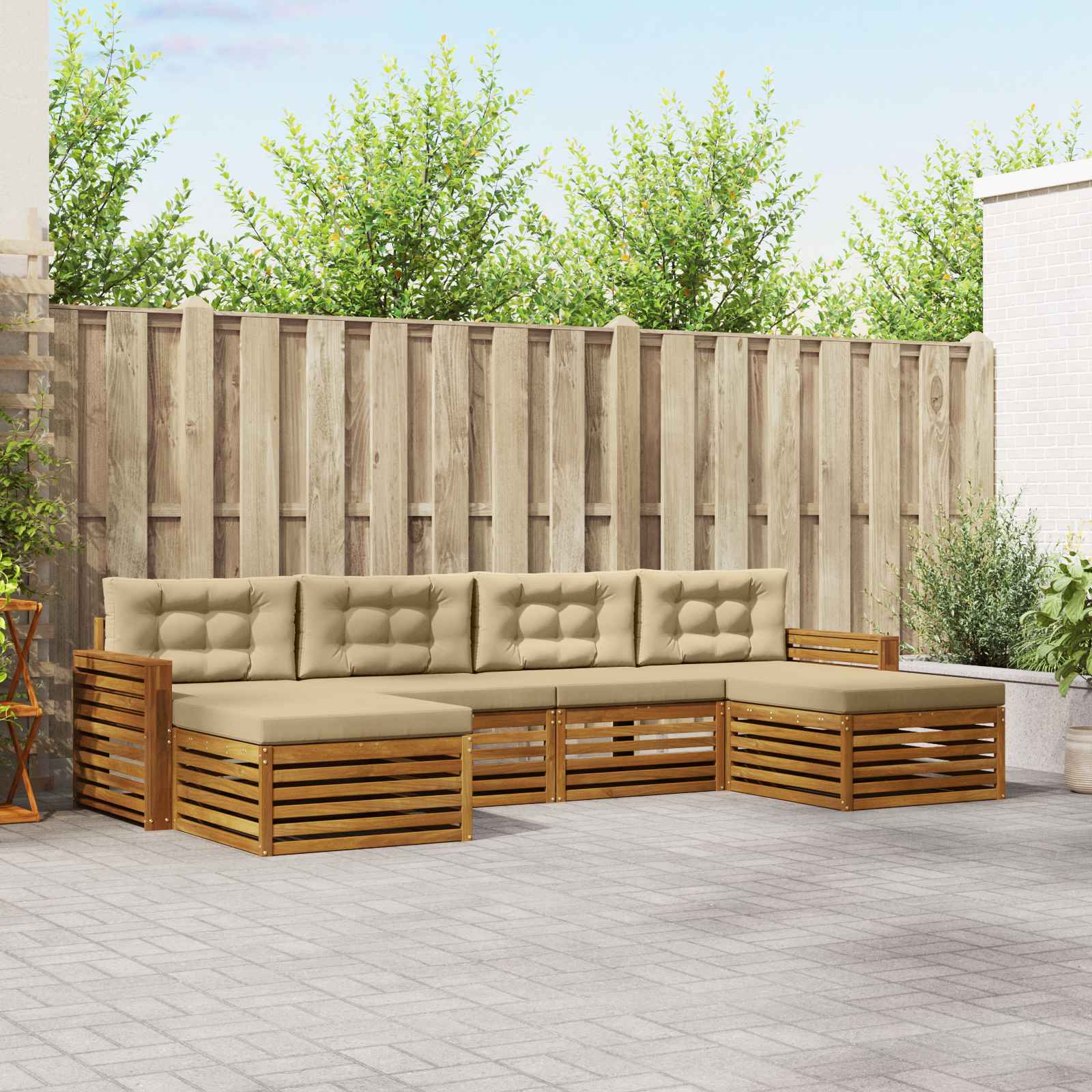 Sofa-Sets 6 pcs Natuurlijk en Beige Massief Acaciahout – afbeelding 1