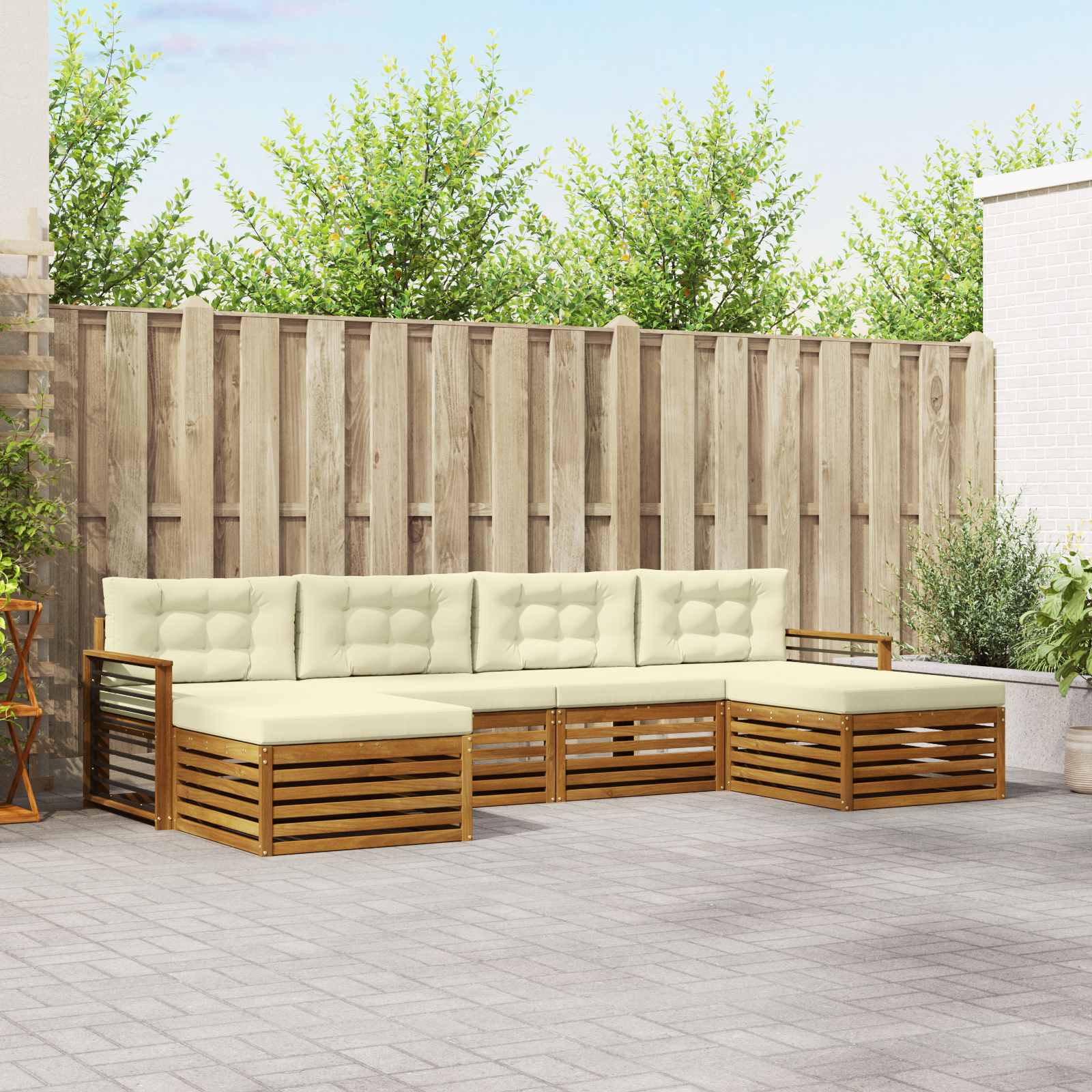 Sofa-Sets 6 pcs Natuurlijk en Crème Massief Acaciahout