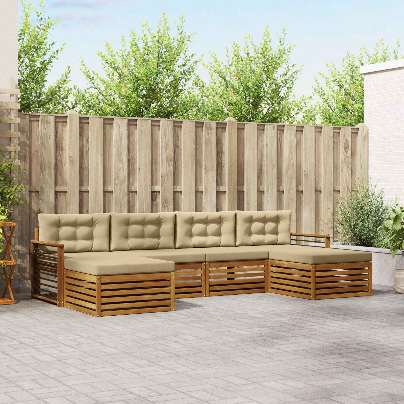 Sofa-Sets 6 pcs Natuurlijk en Beige Massief Acaciahout