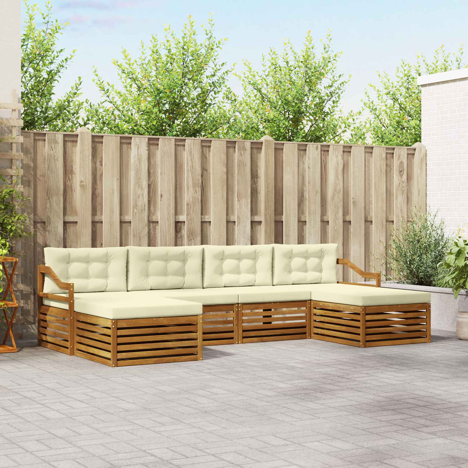 Sofa-Sets 6 pcs Natuurlijk en Crème Massief Acaciahout – afbeelding 1