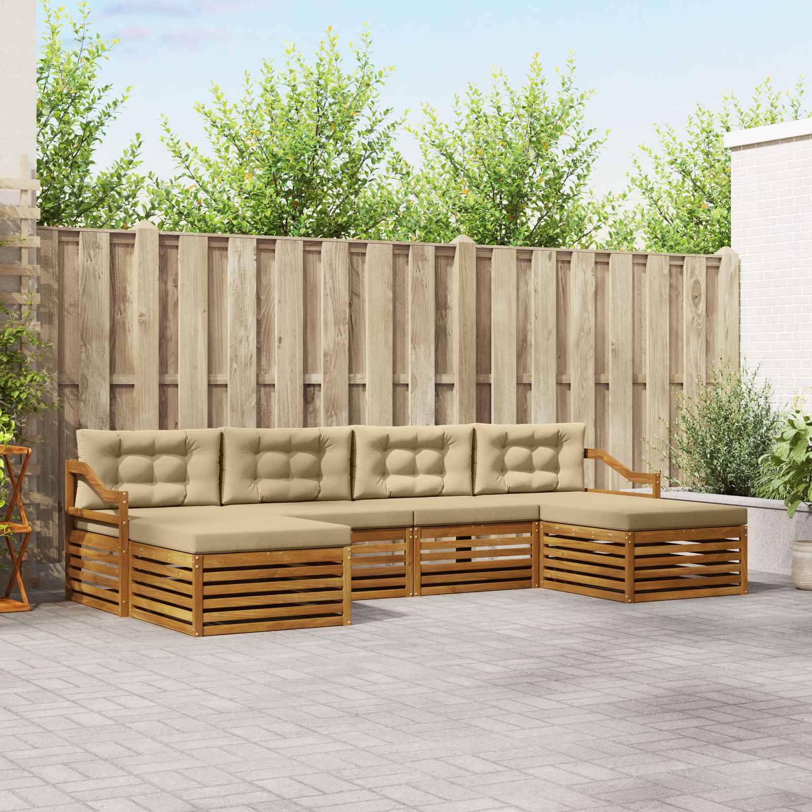 Sofa-Sets 6 pcs Natuurlijk en Beige Massief Acaciahout