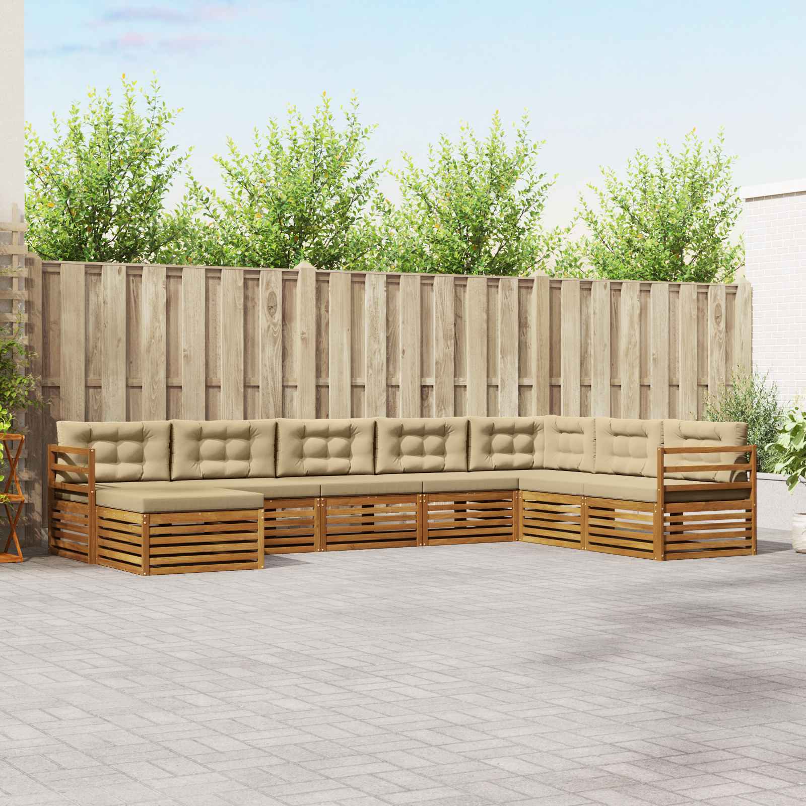 Buiten bankenset met kussen 8 pcs Natuurlijk en Beige